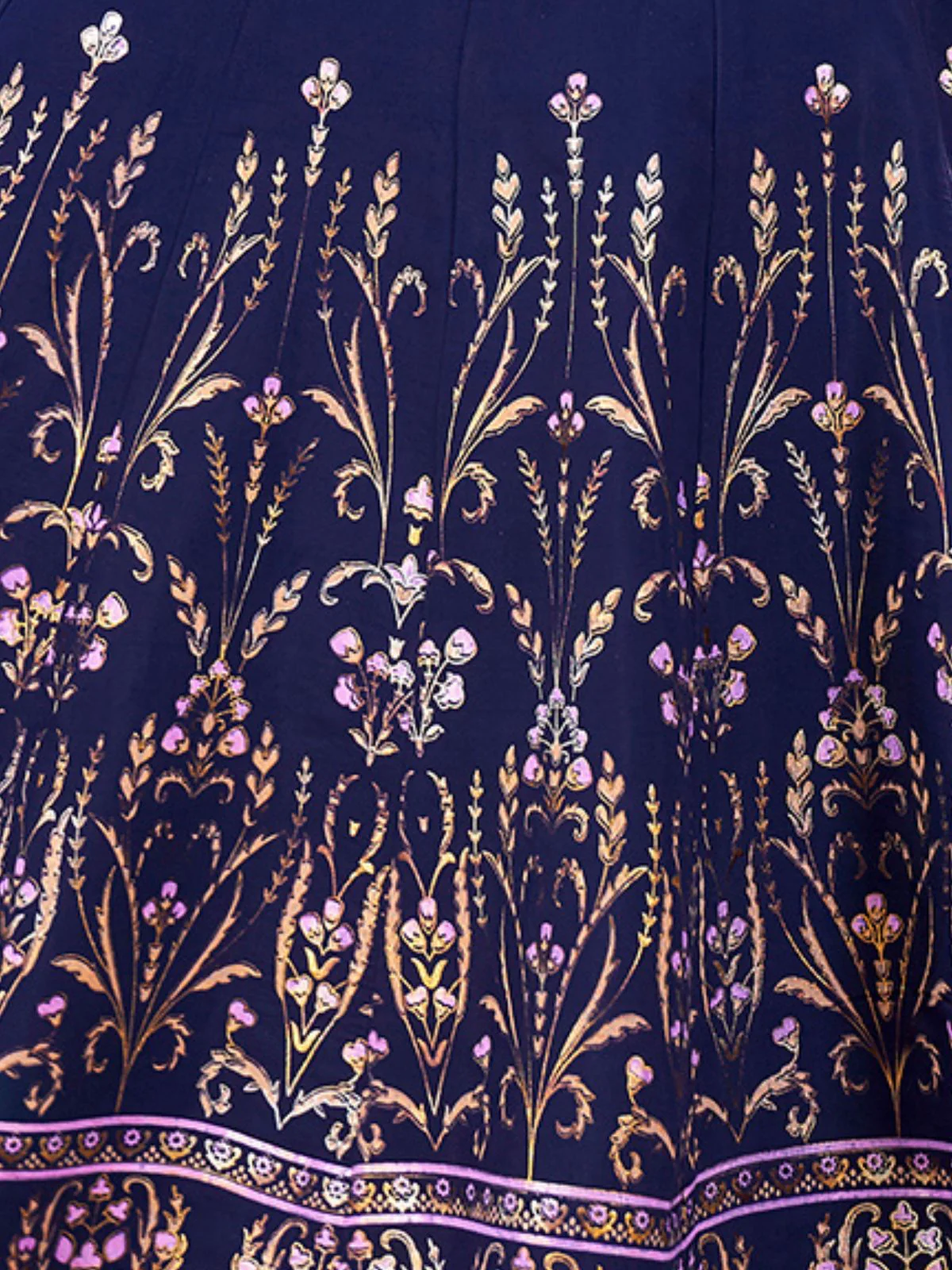 Odette Navy Blue Silk Blend Printed Stitched Kurta Set For Women - Image 5