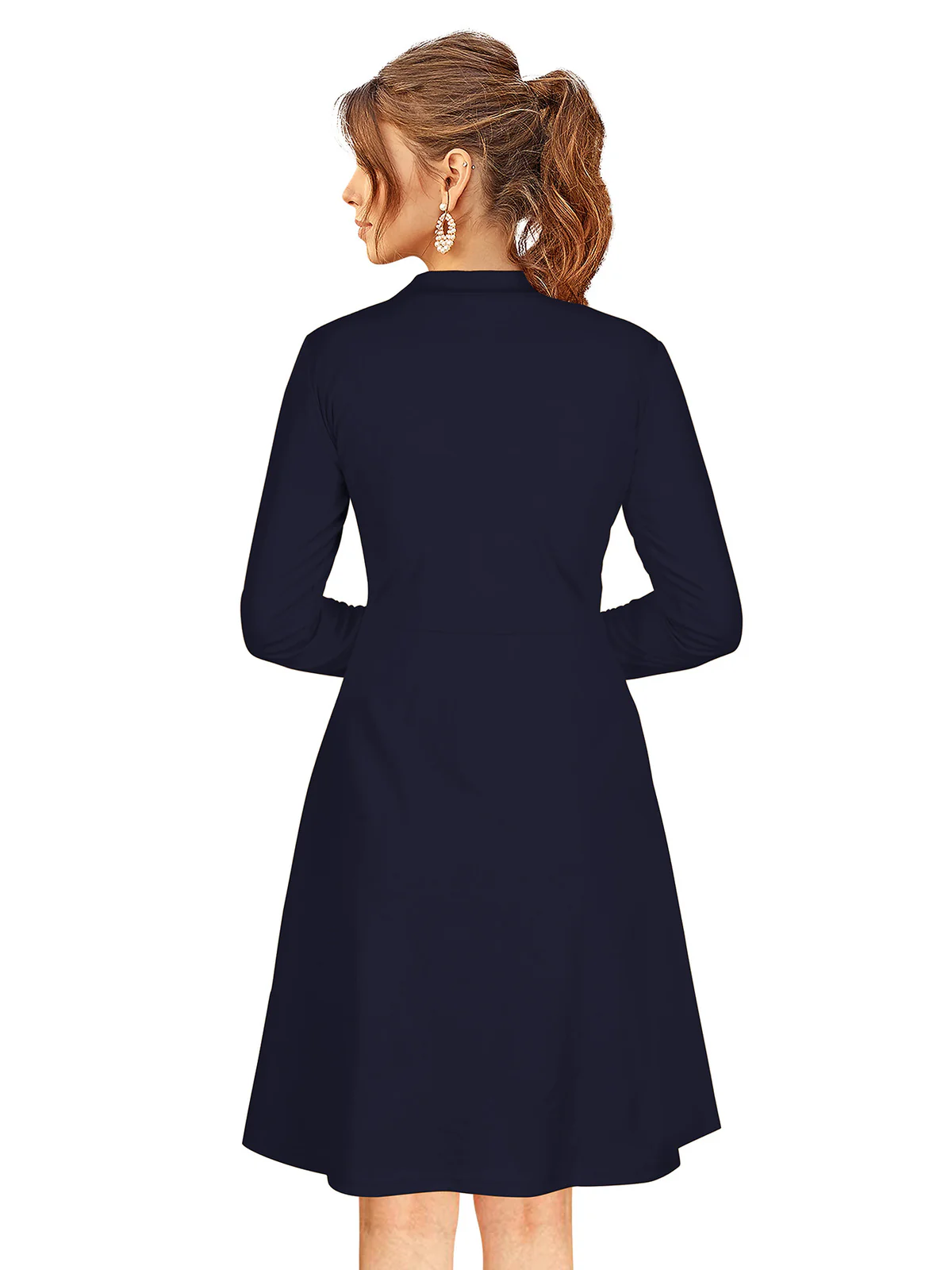 Odette Navy Blue Skater Knit Fabric Dress For Women - Image 4