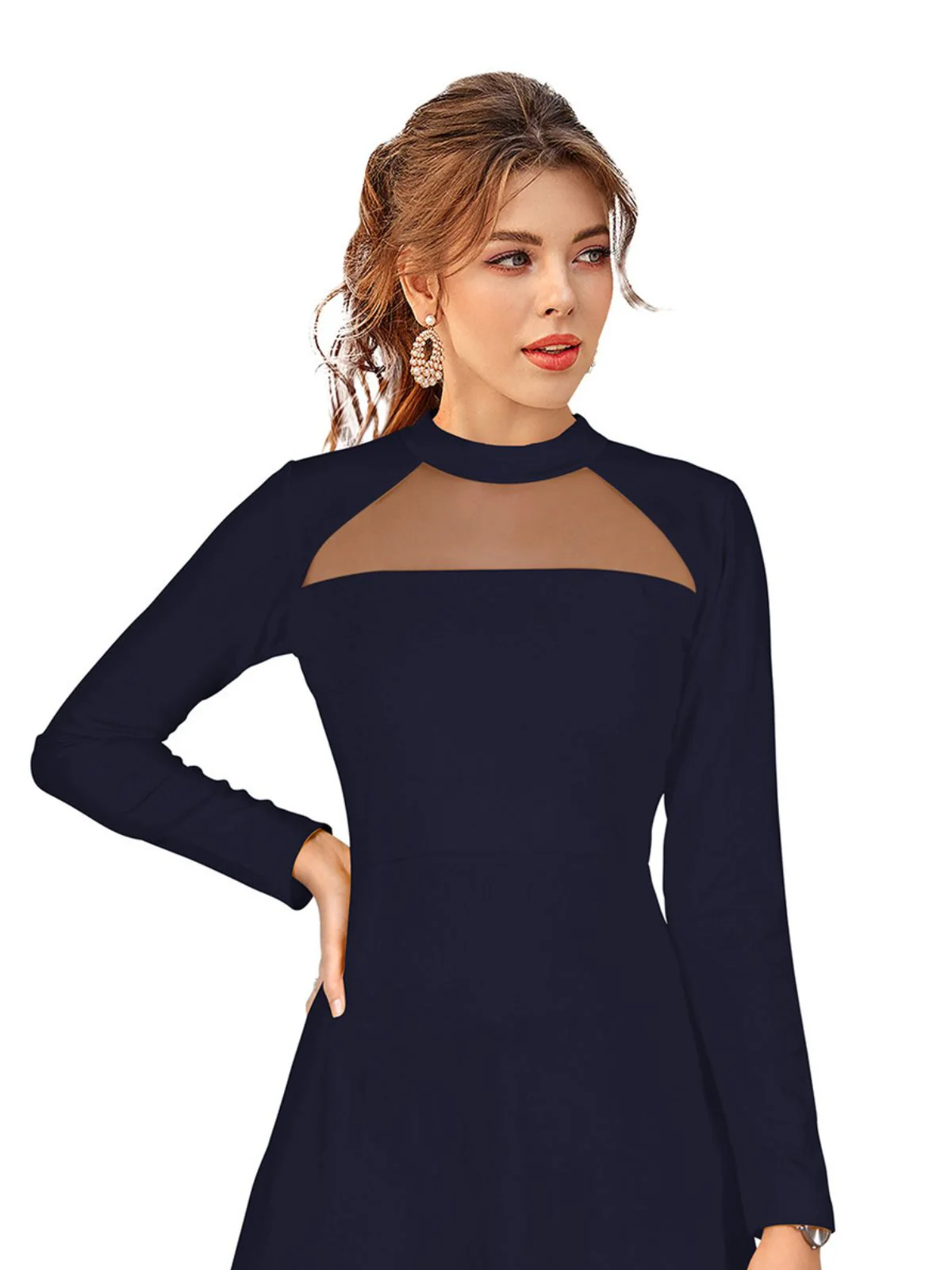 Odette Navy Blue Skater Knit Fabric Dress For Women - Image 5