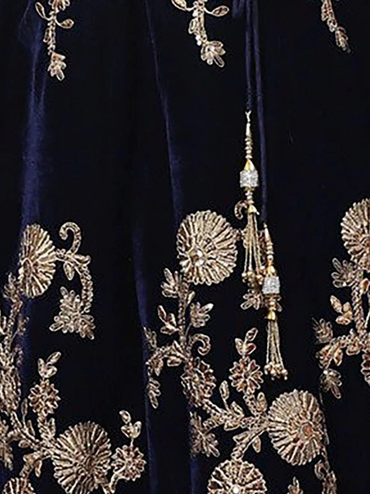 Odette Navy Blue Velvet Embroidered Semi-Stitched lehenga For Women - Image 5