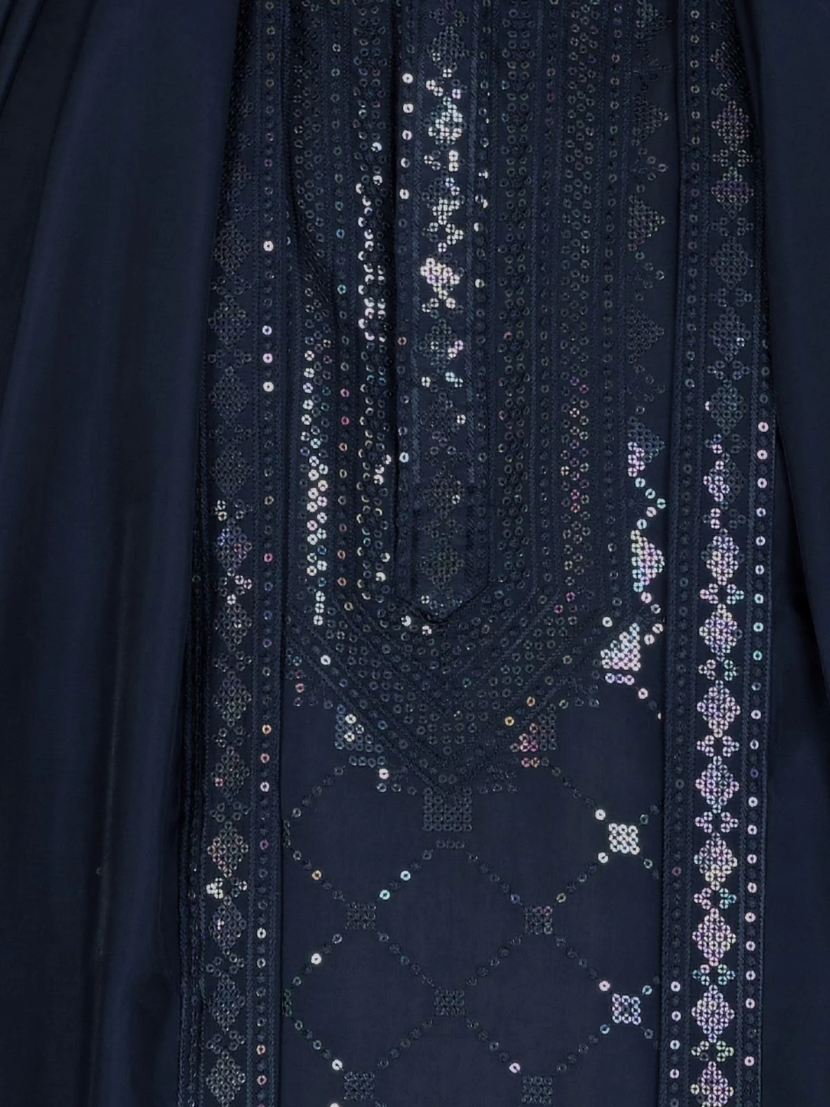Odette Navy Blue Viscose Silk Sequins Stitched Kurta For Men - Image 6