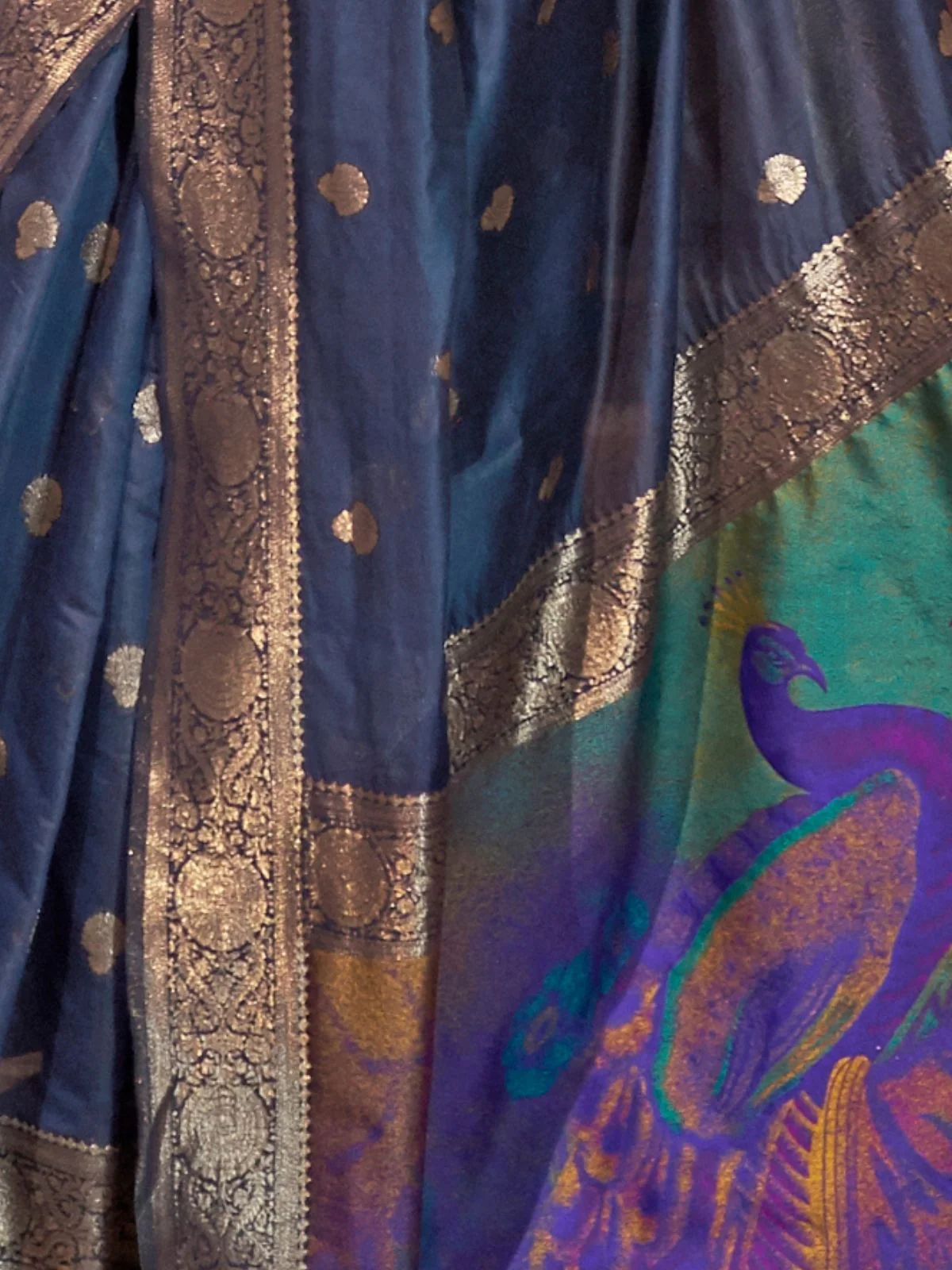 Odette Navy Blue Woven Design Silk Blend Saree With Unstitched Blouse For Women - Image 4
