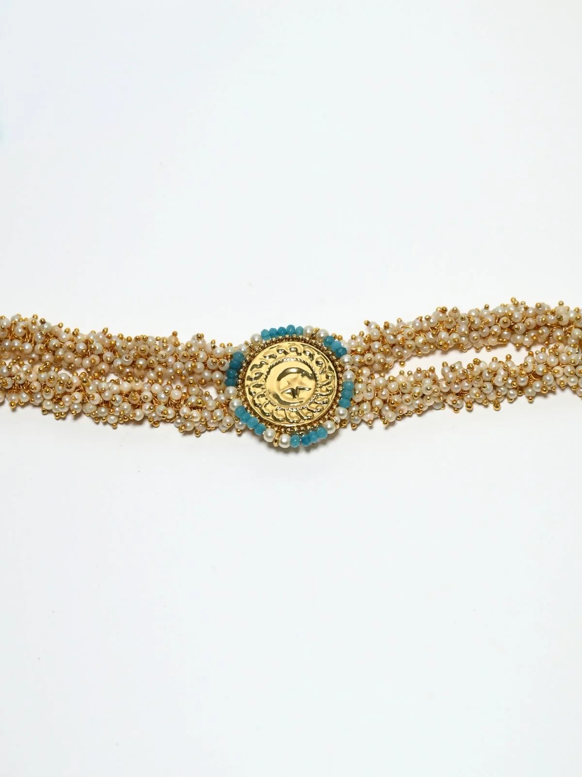 Odette Off White And Blue Alloy Beaded Pearl Jewellery Set For Women - Image 5