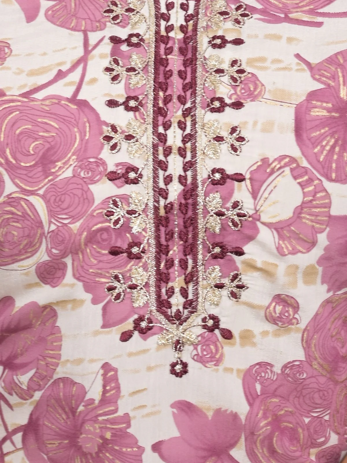 Odette Off White And Pink Chanderi Embroidered And Printed Stitched Kurta Set Without Dupatta For Women - Image 5