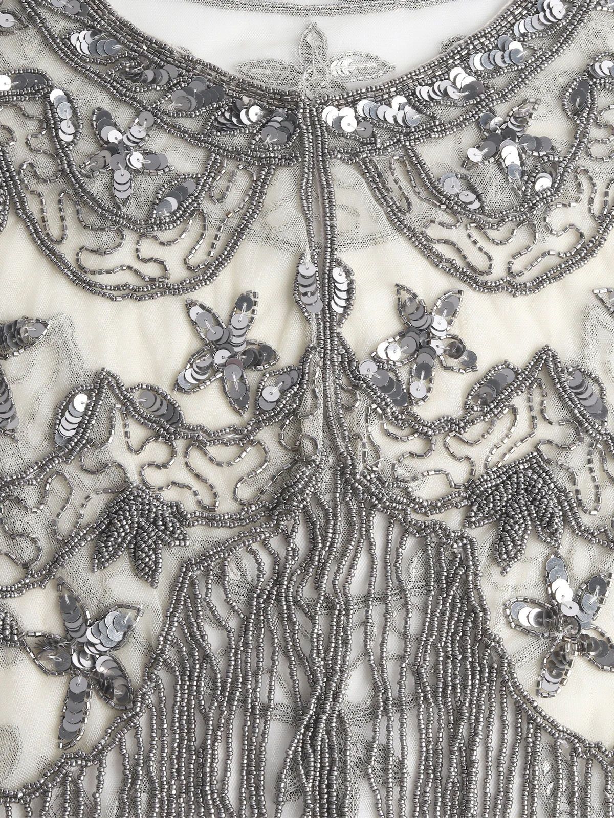 Odette Off White and Silver Tasseled Cape For Women - Image 5