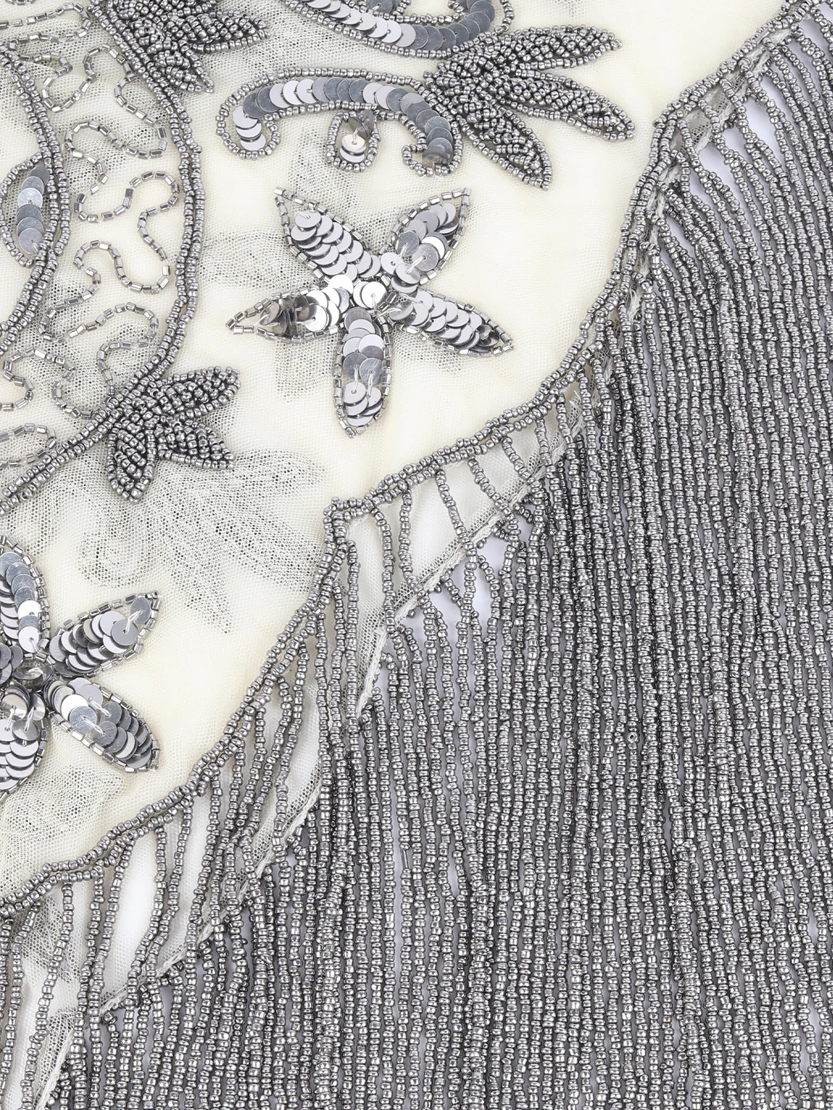 Odette Off White and Silver Tasseled Cape For Women - Image 6