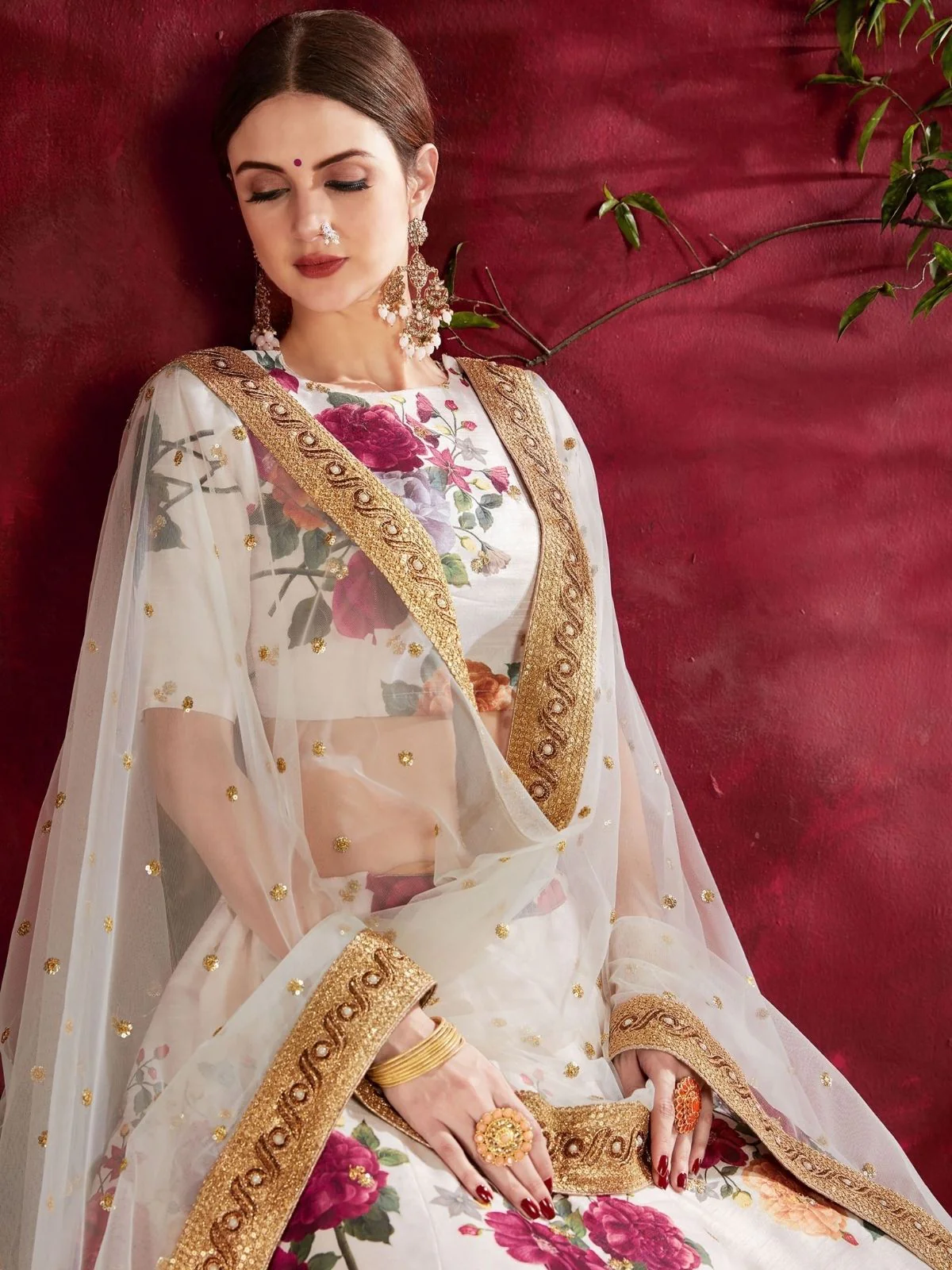 Odette Off-White Art Silk Printed Semi-Stitched lehenga For Women - Image 3