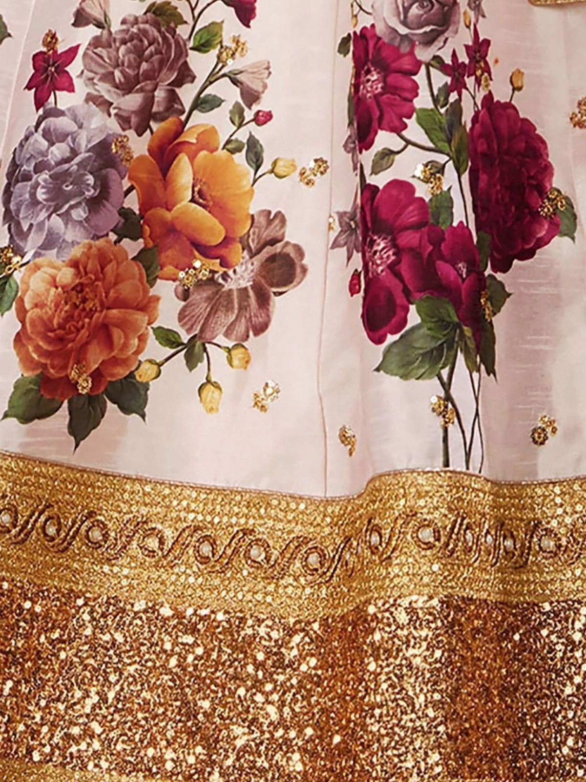 Odette Off-White Art Silk Printed Semi-Stitched lehenga For Women - Image 5