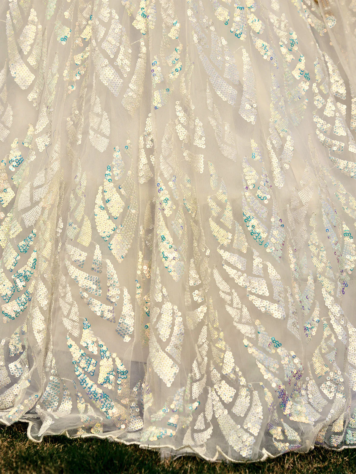 Odette Off White Blue Soft Net Embellished Semi Stitched Lehenga With Unstitched Blouse For Women - Image 6