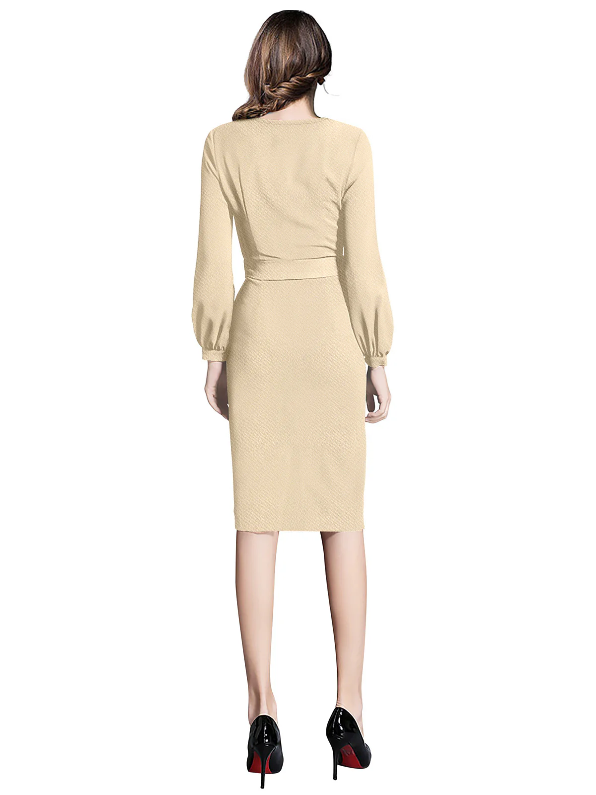 Odette Beige Knit Fabric Bodycon For Women - Image 4