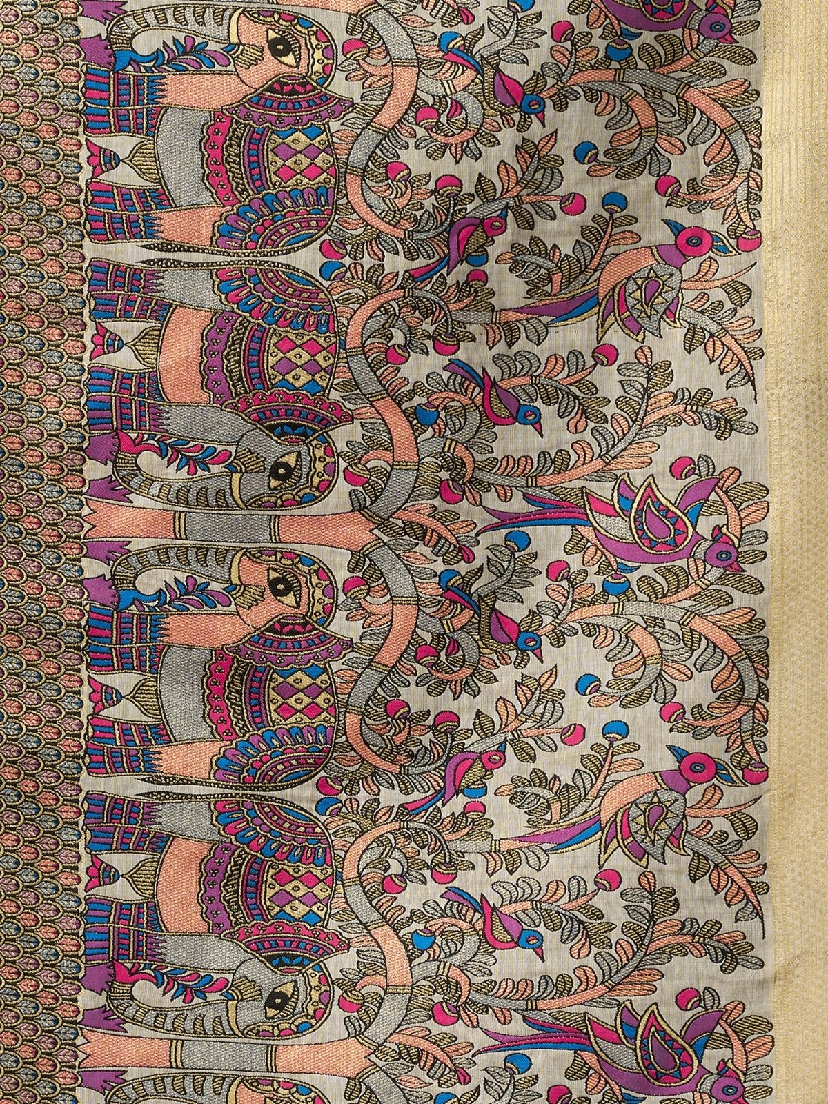 Odette Off White Cotton Blend Printed Saree For Women - Image 6