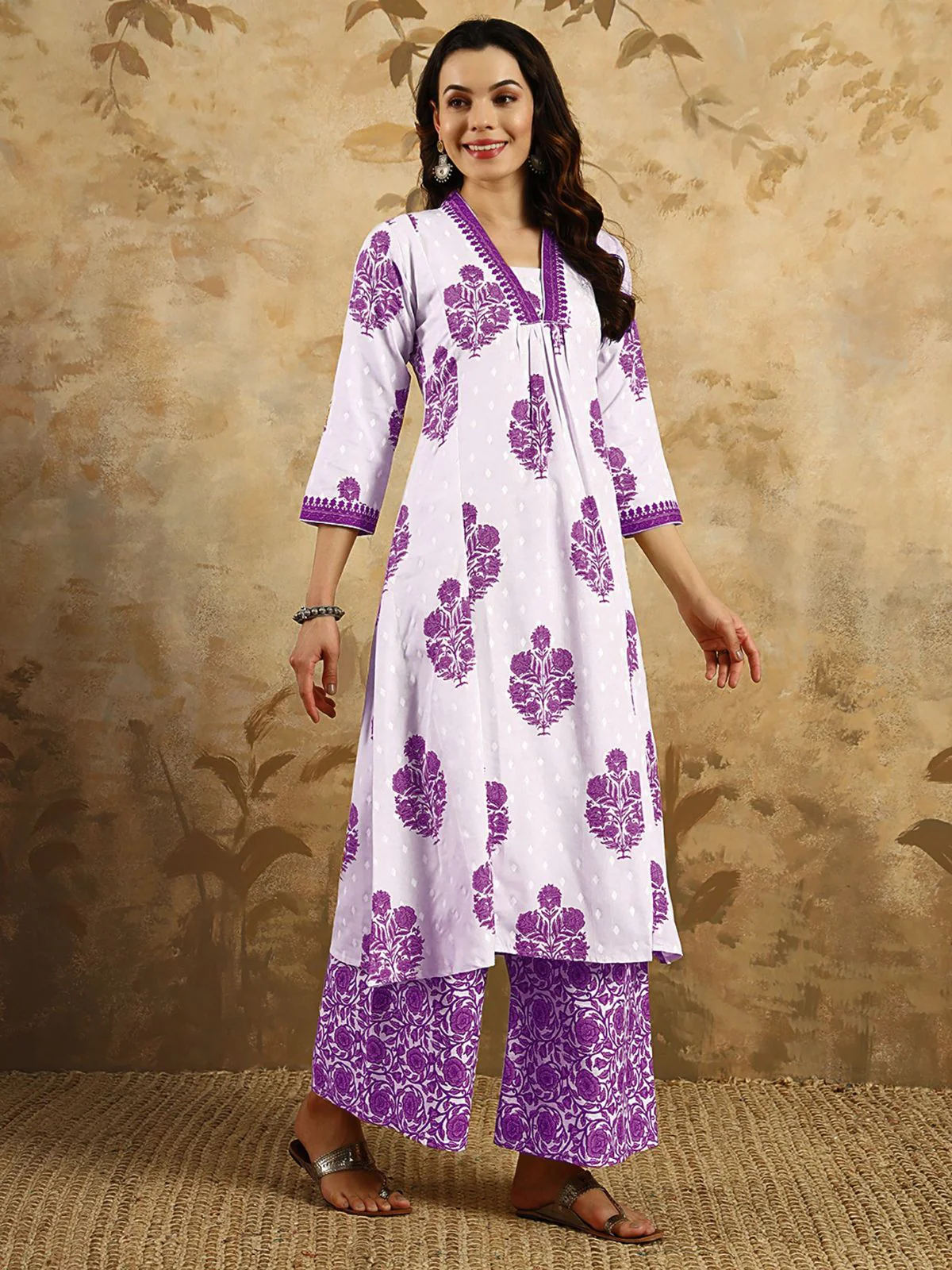 Odette Off White Cotton Blend Printed Stitched KurtaÂ SetÂ ForÂ Women - Image 2