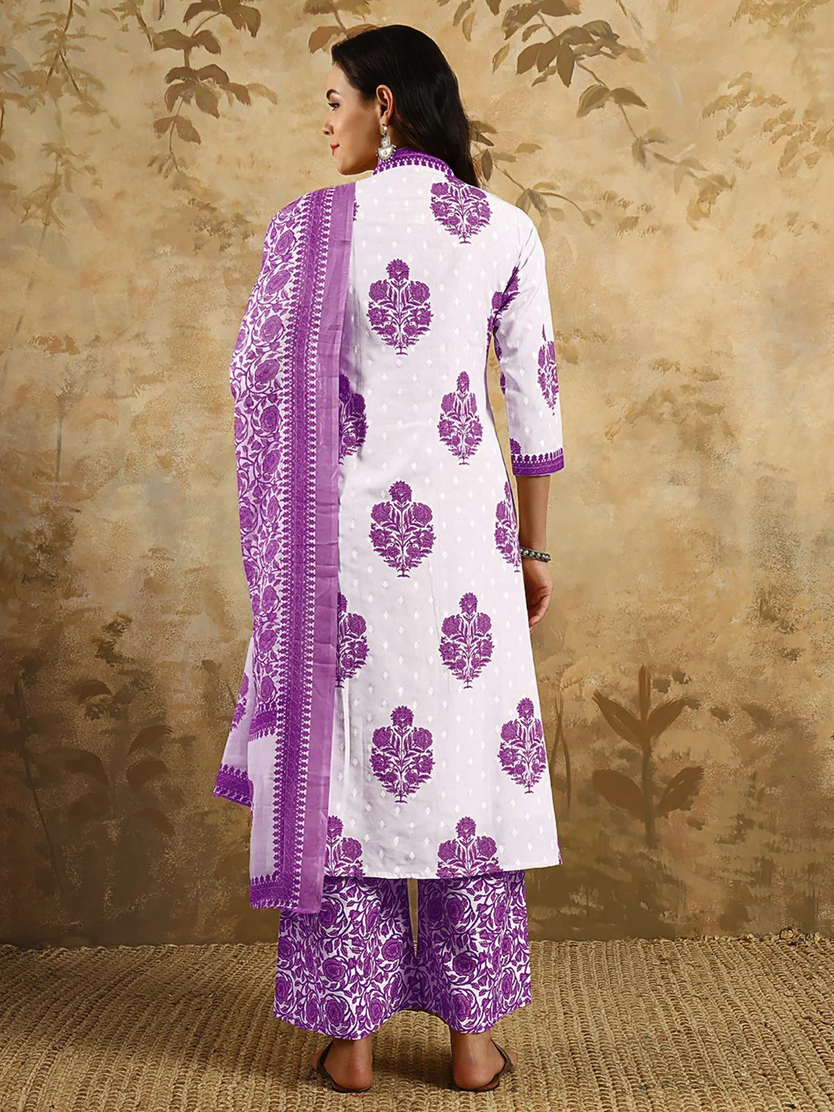 Odette Off White Cotton Blend Printed Stitched KurtaÂ SetÂ ForÂ Women - Image 4