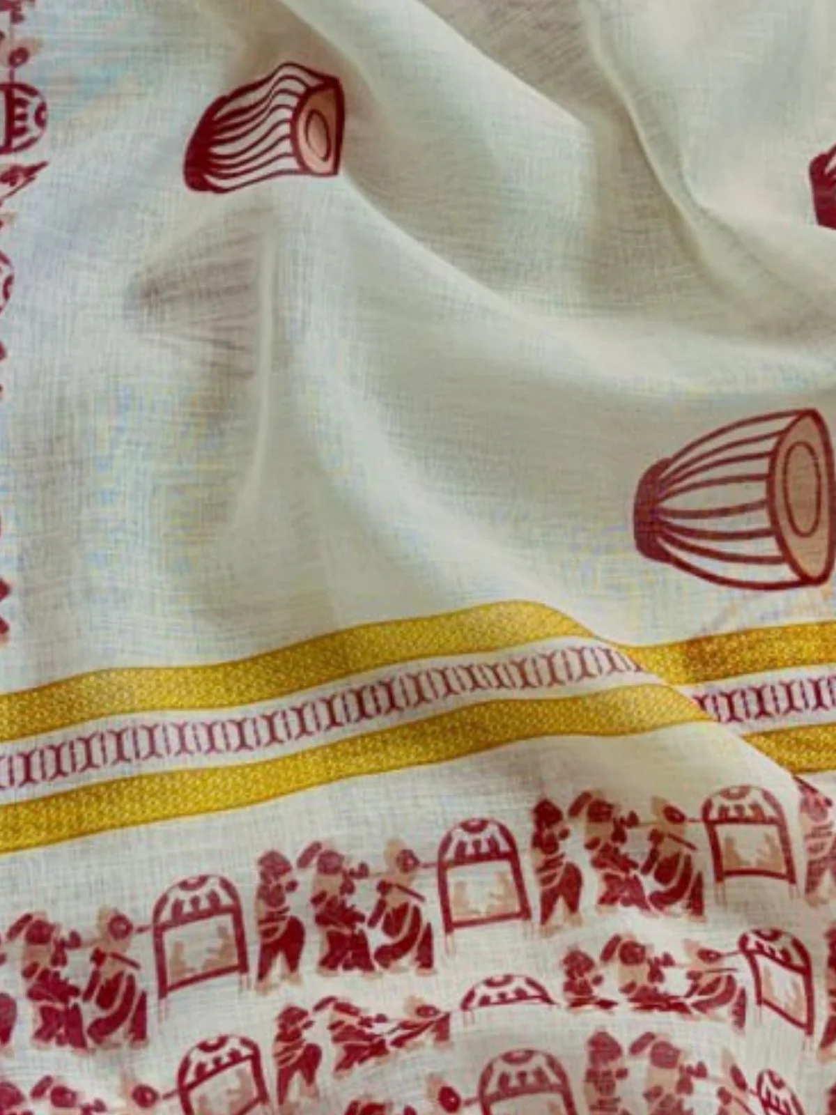 Odette Off White Cotton Blend Solid Printed Saree For Women - Image 4