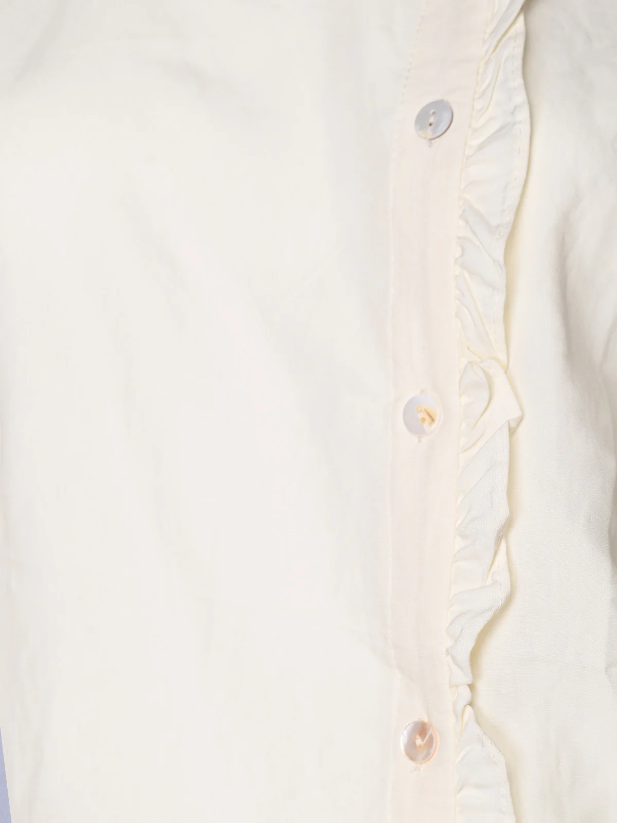 Odette Off White Cotton Blend Solid Shirt For Women - Image 4