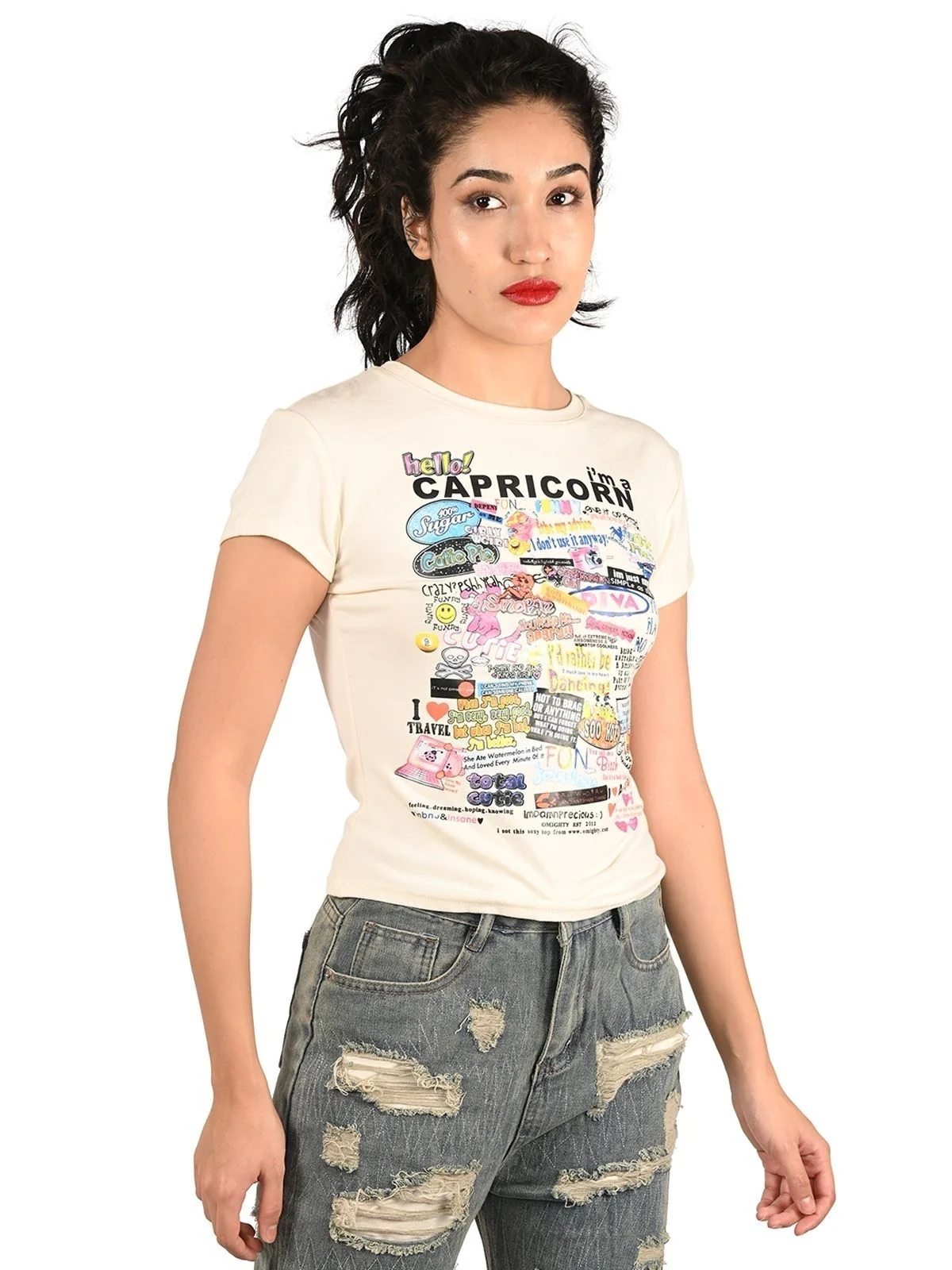 Odette Off White Cotton Knitted Printed Top For Women - Image 2