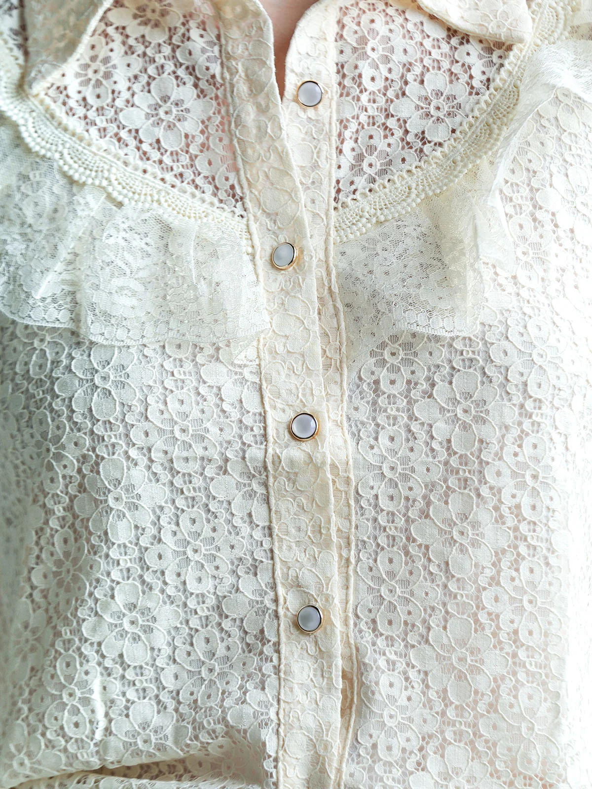 Odette Off White Cotton Lace Top For Women - Image 5