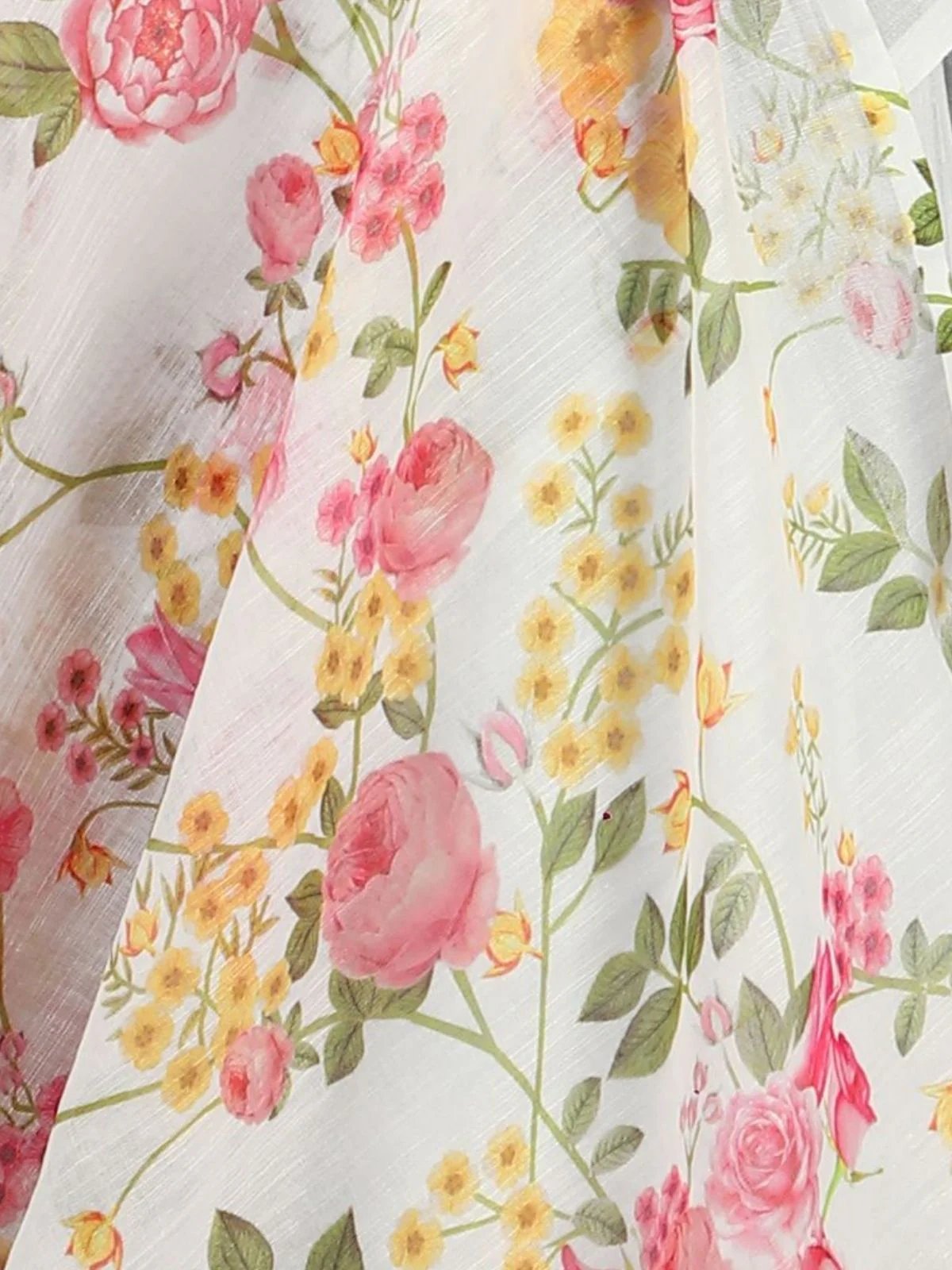 Odette Off White Cotton Linen Solid Printed Saree For Women - Image 5