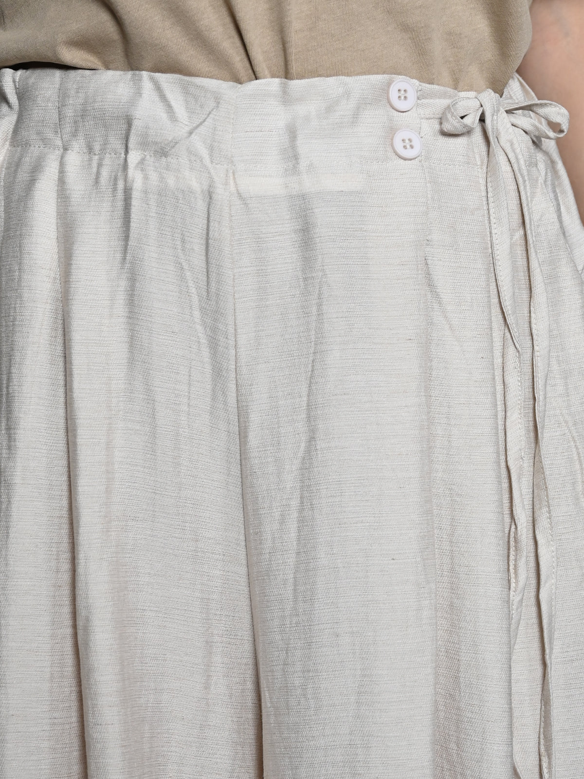 Odette Off White Cotton Linen Solid Trouser For Women - Image 5