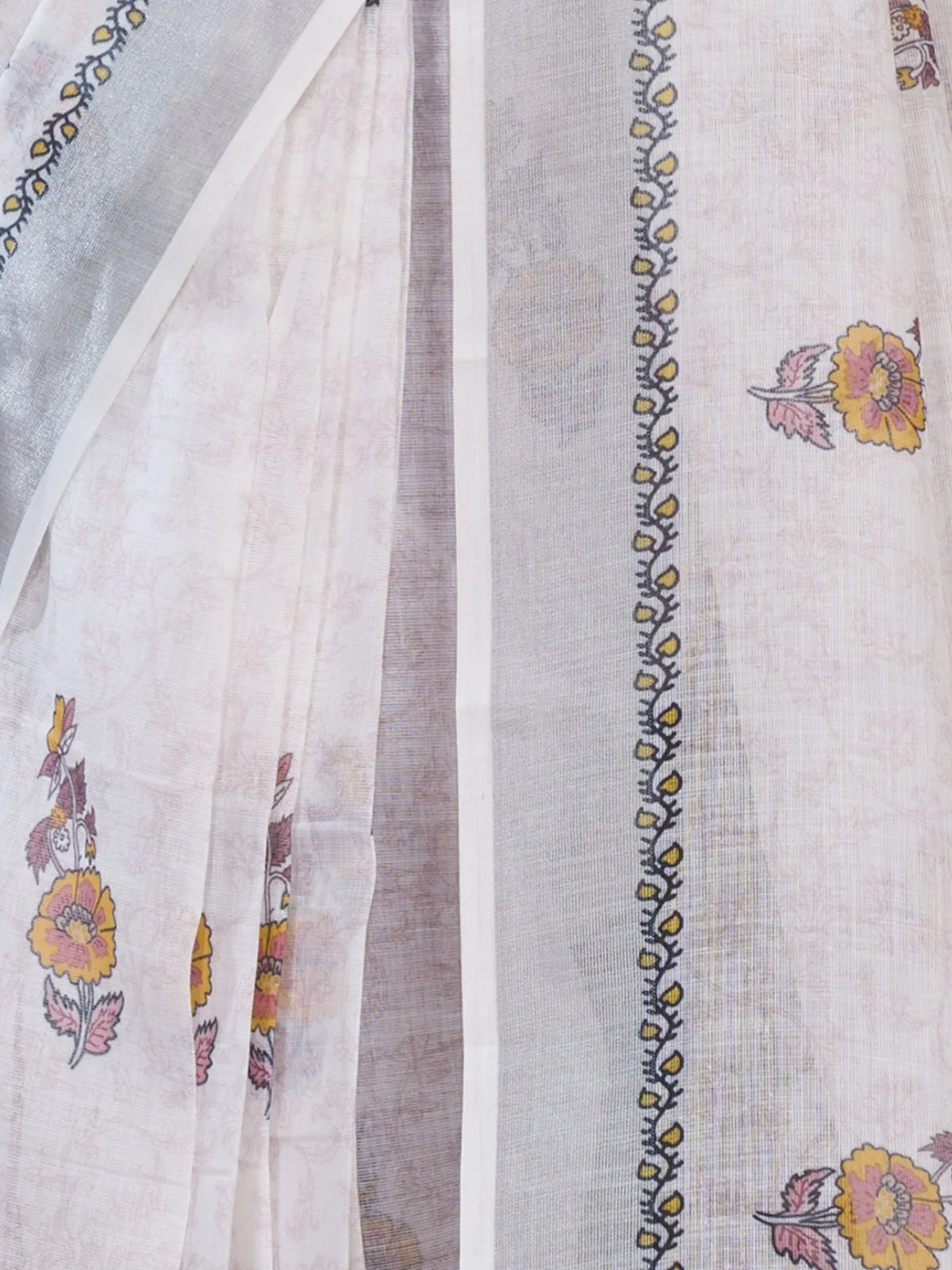 Odette Off White Cotton Linen Zari Work Saree For Women - Image 5