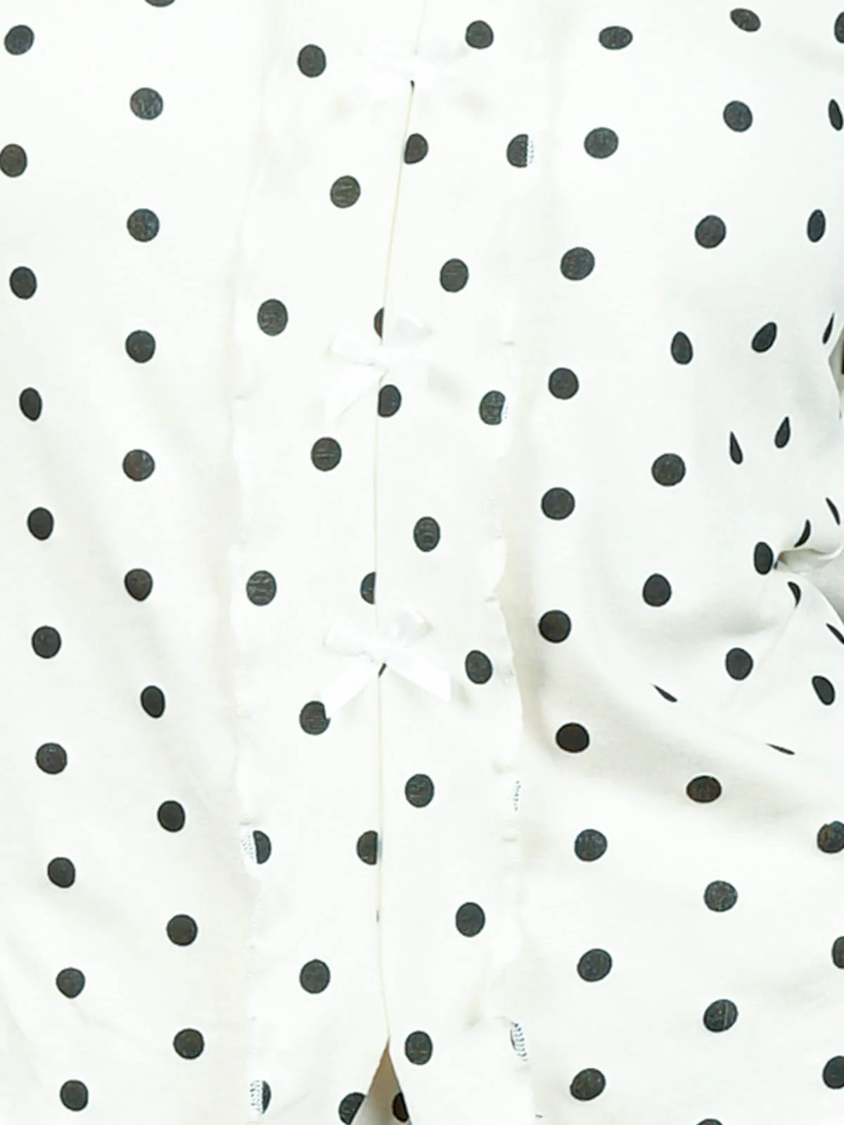 Odette Off White Cotton Rib Polka Dots Night Wear Set For Women - Image 5