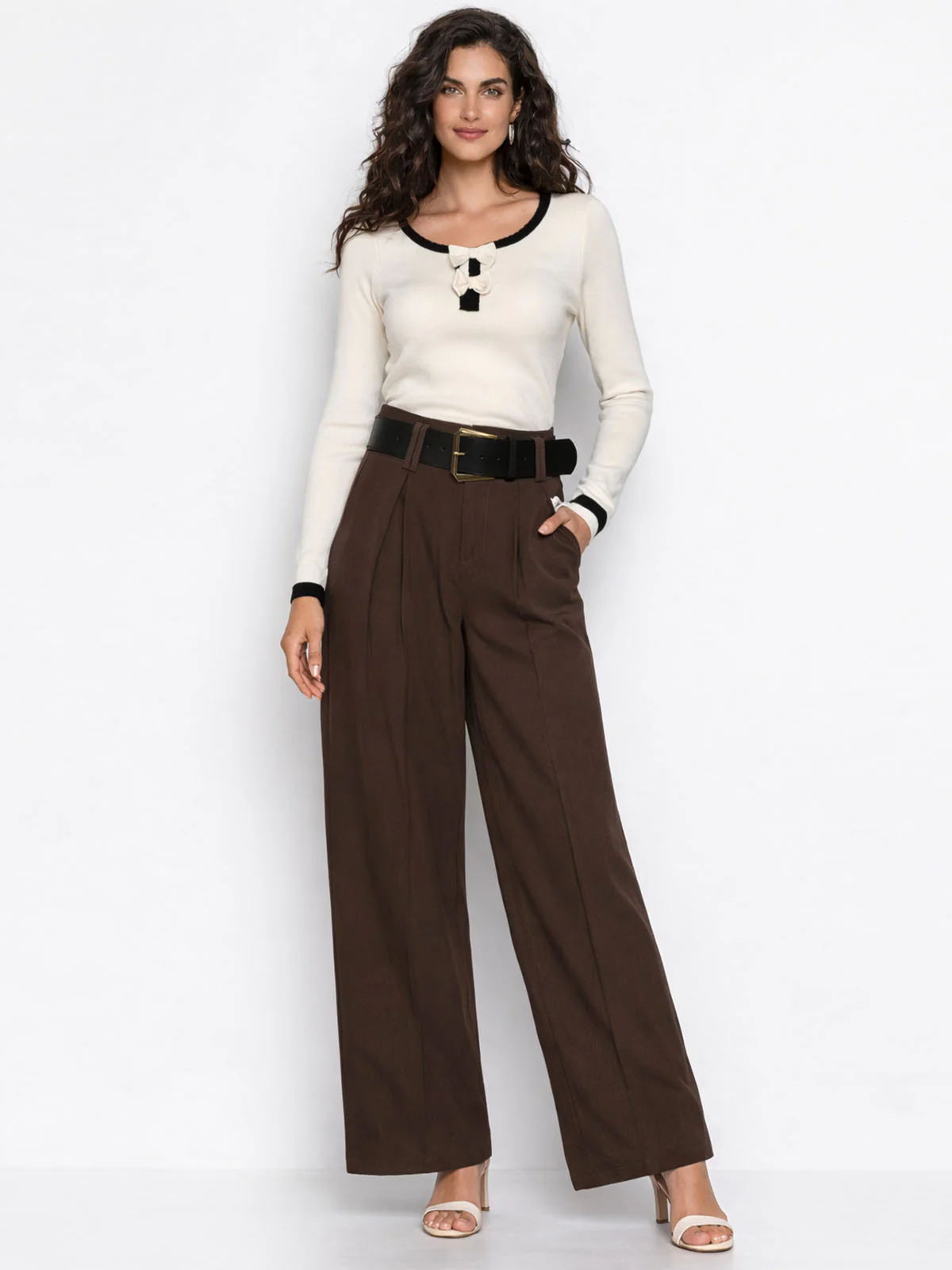 Odette Off White Cotton Rib Solid Top For Women - Image 4