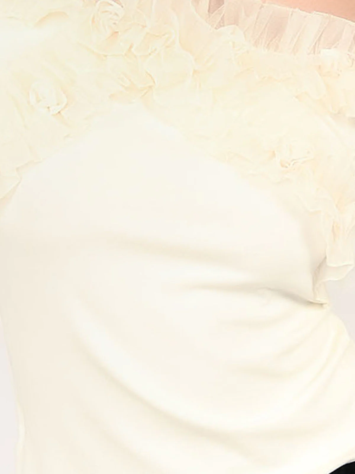 Odette Off White Cotton Rib Solid Top For Women - Image 6