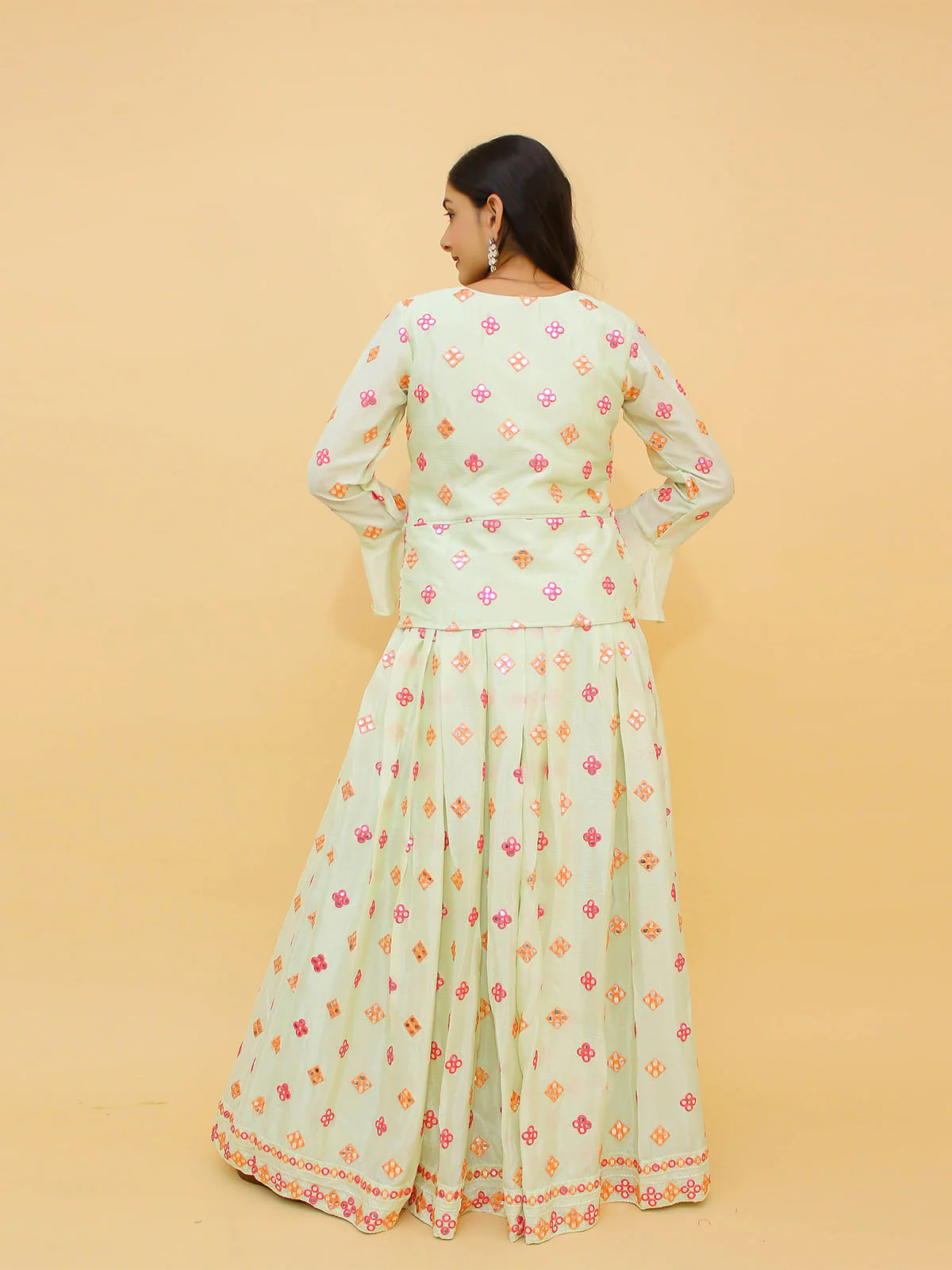 Odette Off White Embroidered Chinon Stitched Lehenga With Blouse For Women - Image 4
