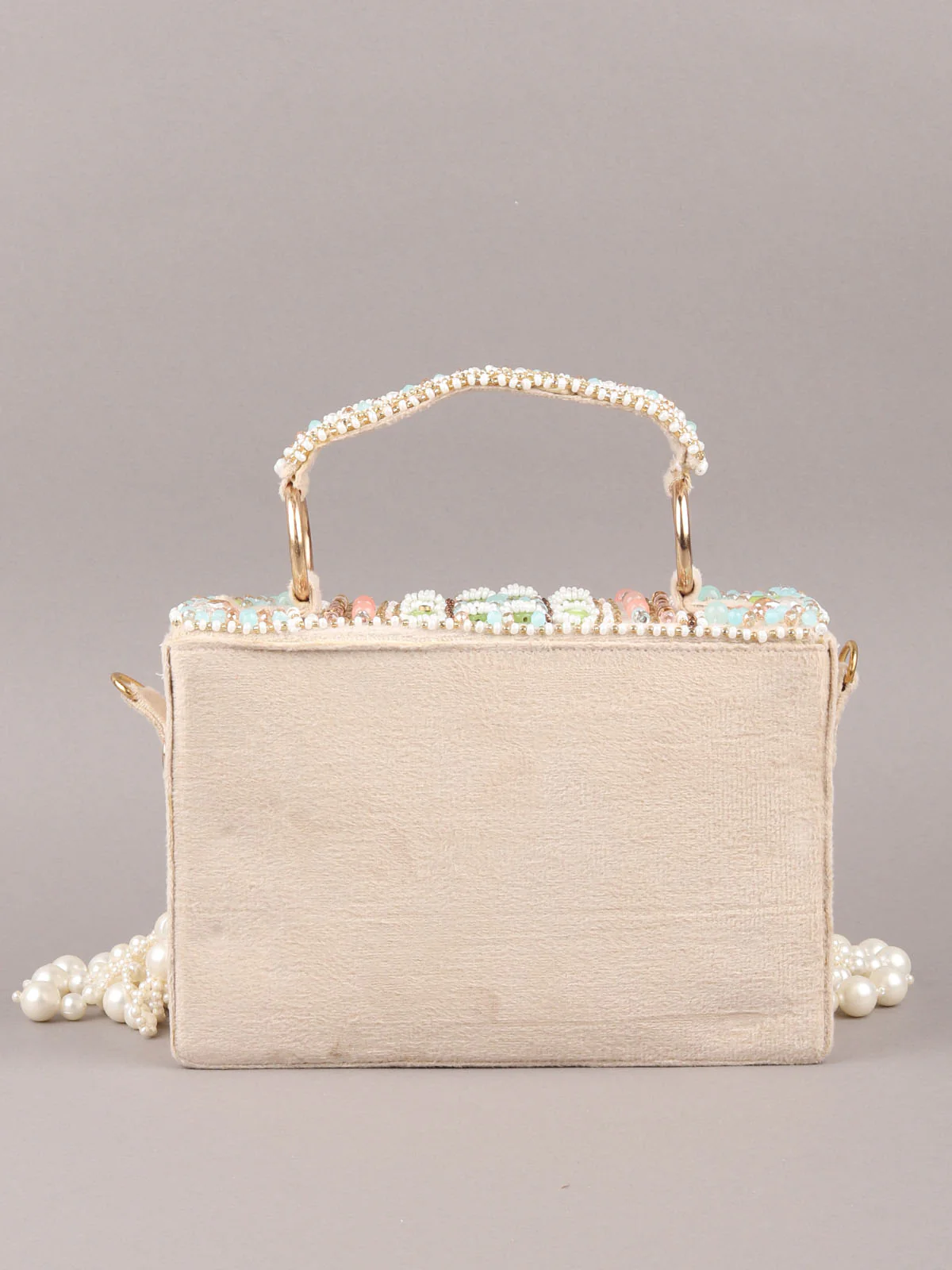 Odette Off White Embroidered Clutch With Tassels For Women - Image 5