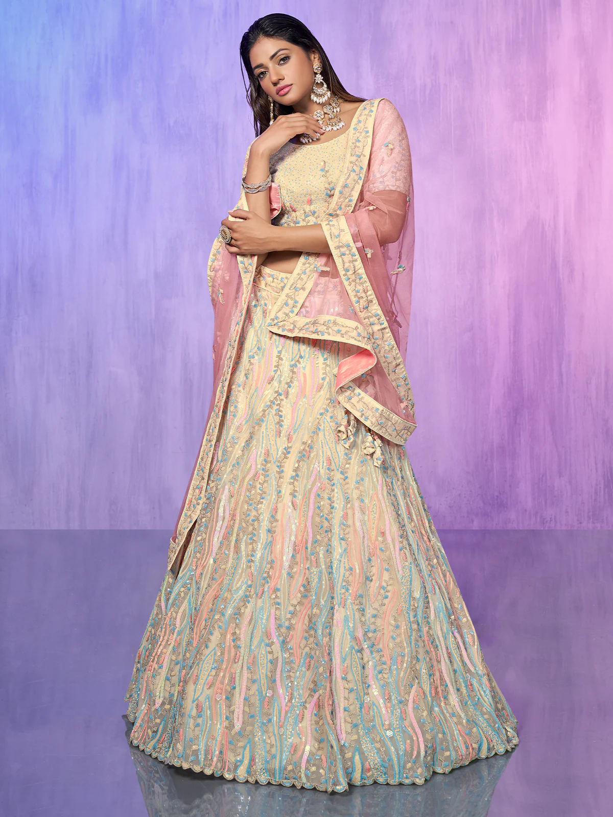 Odette Off White Embroidered Organza  Semi Stitched Lehenga With Unstitched Blouse  For Women - Image 2