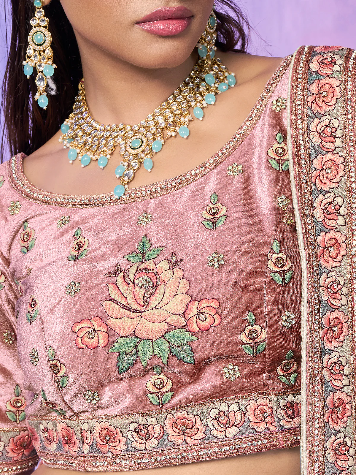 Odette Off white Embroidered Georgette Semi Stitched Lehenga With Unstitched Blouse  For Women - Image 5