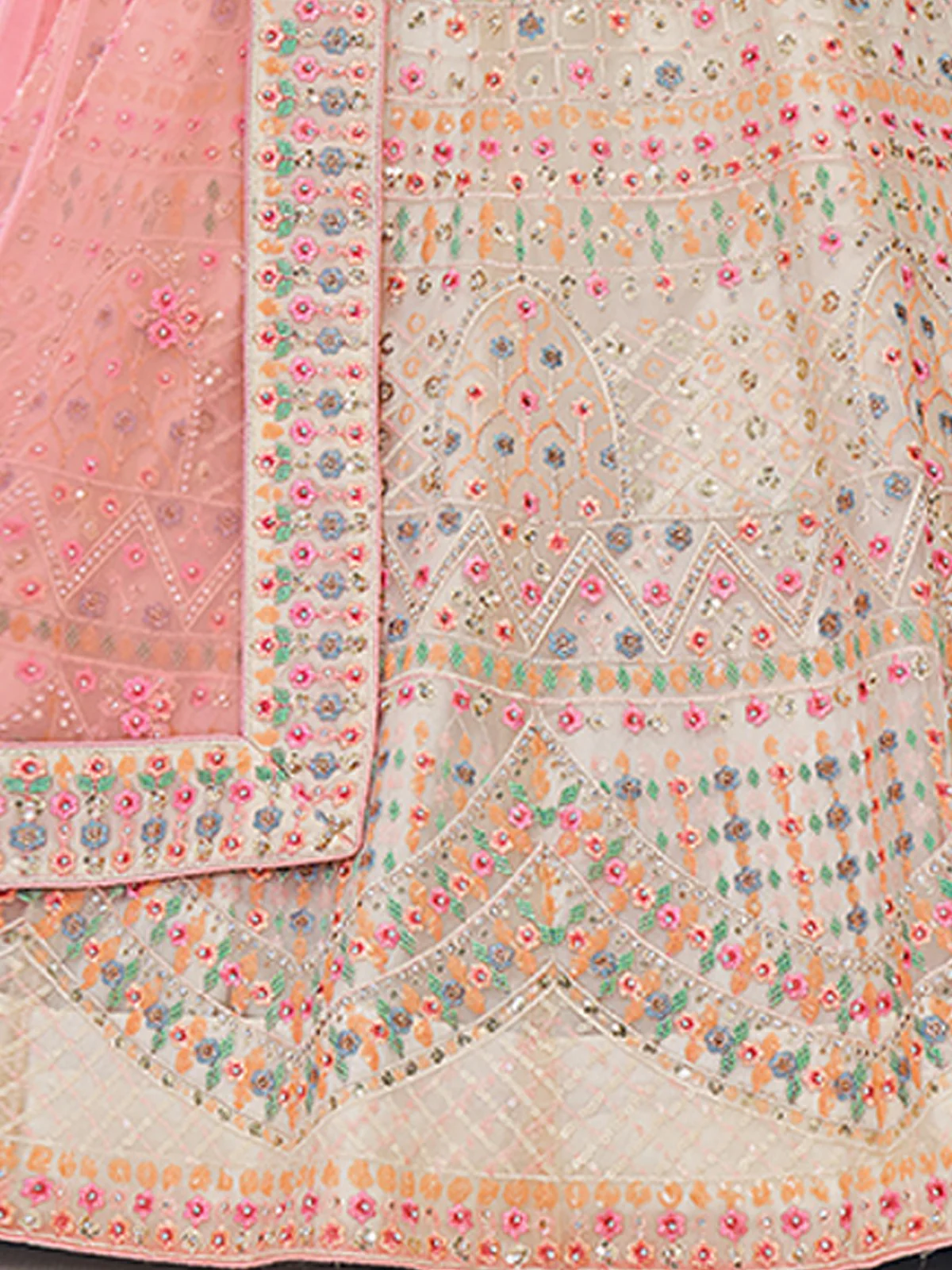 Odette Off White Embroidered Soft Net Semi Stitched Lehenga With Blouse For Women - Image 7