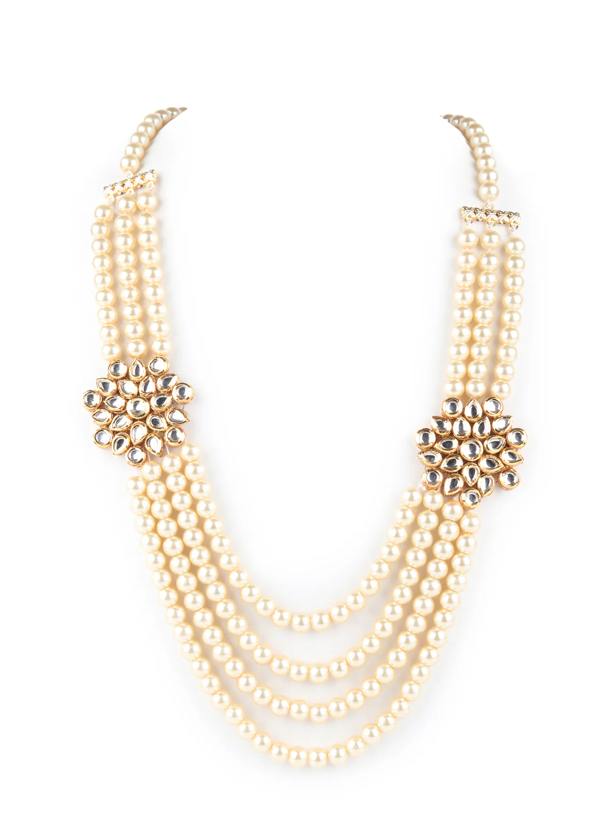 Odette Off White Faux Pearls Embellished Long Neck Piece For Women - Image 3