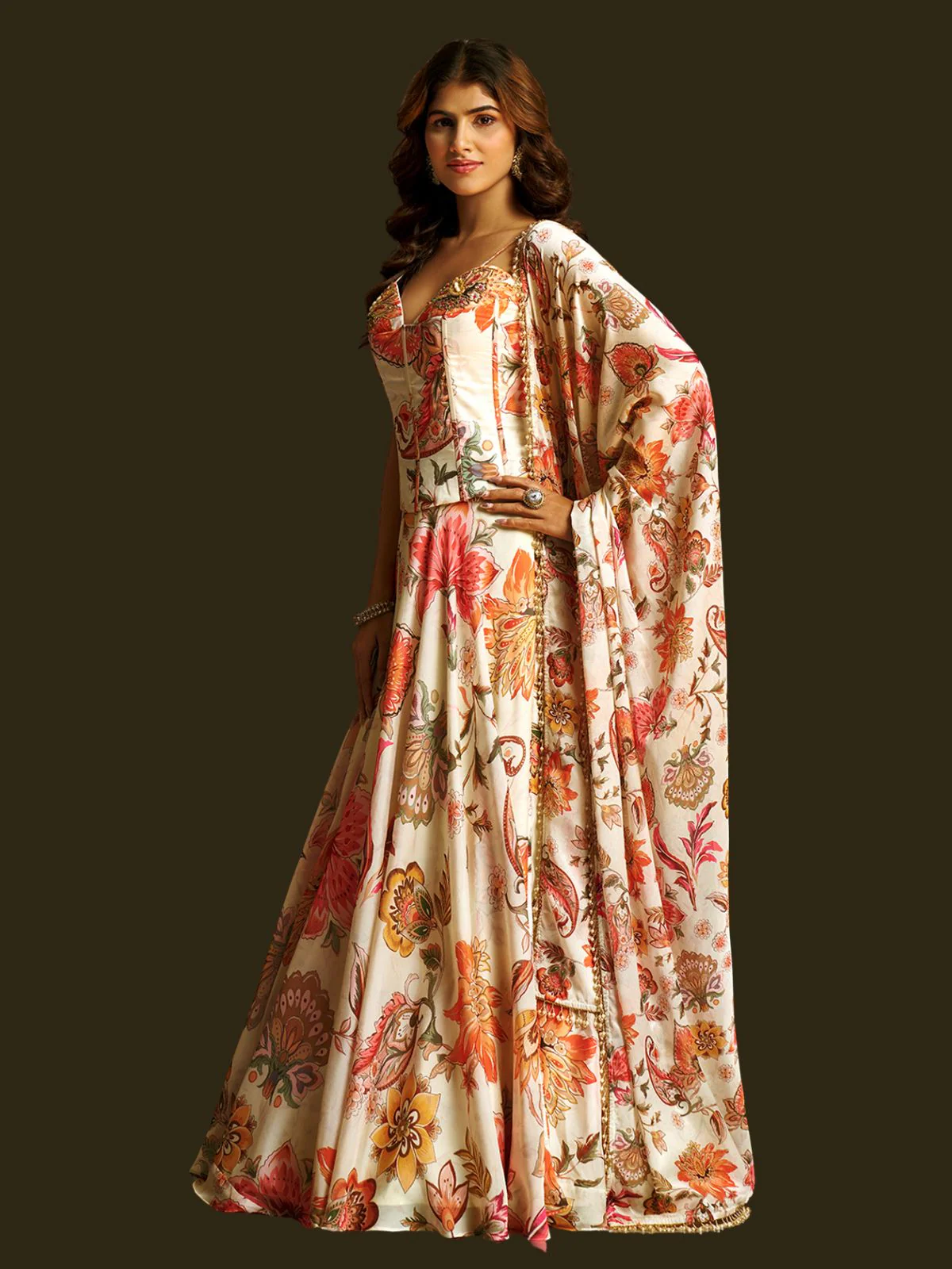 Odette Off White Georgette Semi Stiched Lehanga For Women - Image 2