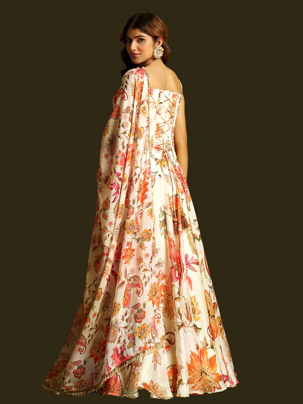 Odette Off White Georgette Semi Stiched Lehanga For Women - Image 3