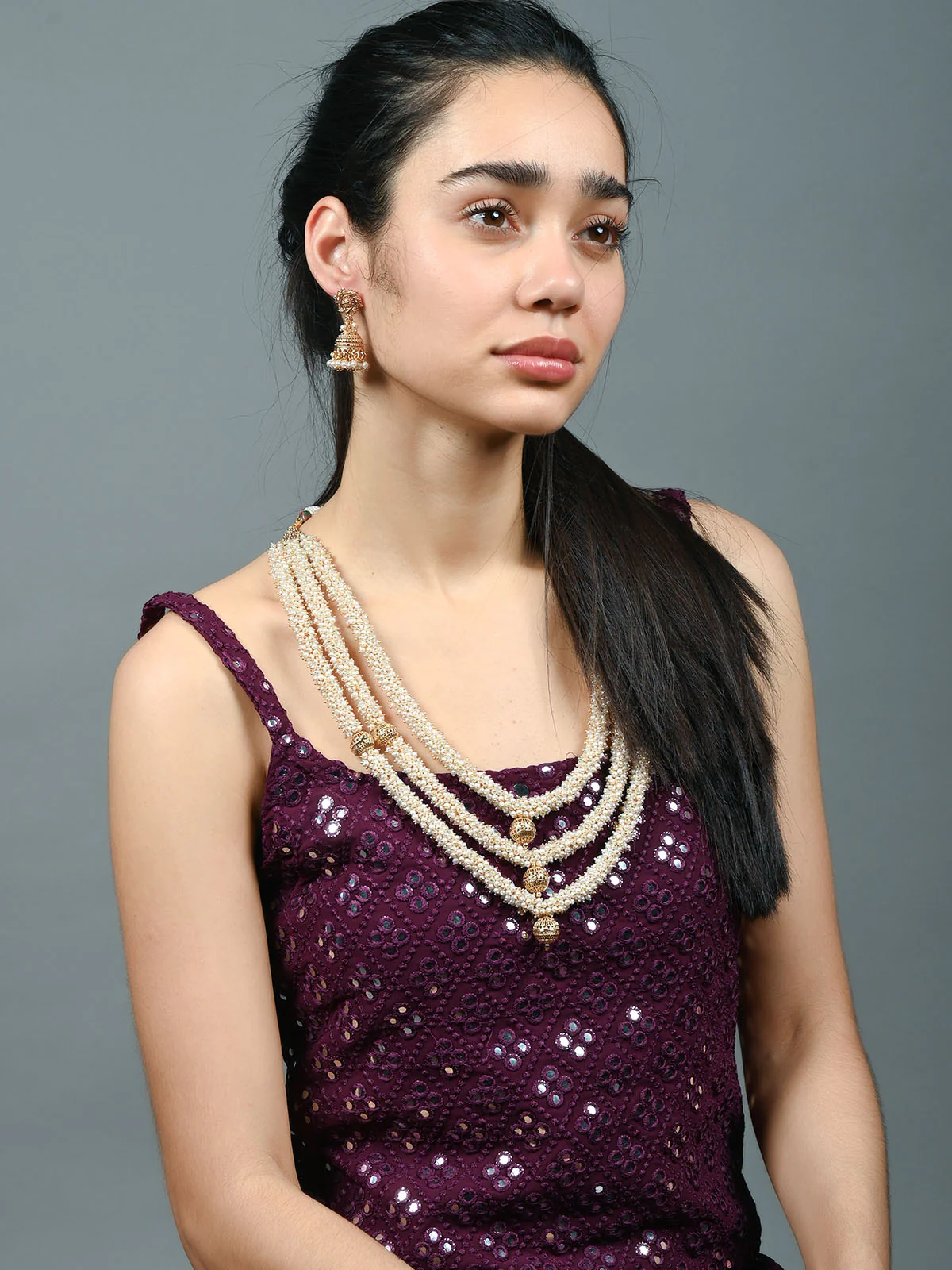 Odette Off White & Golden Alloy Embellished Jewellery Set For Women - Image 2