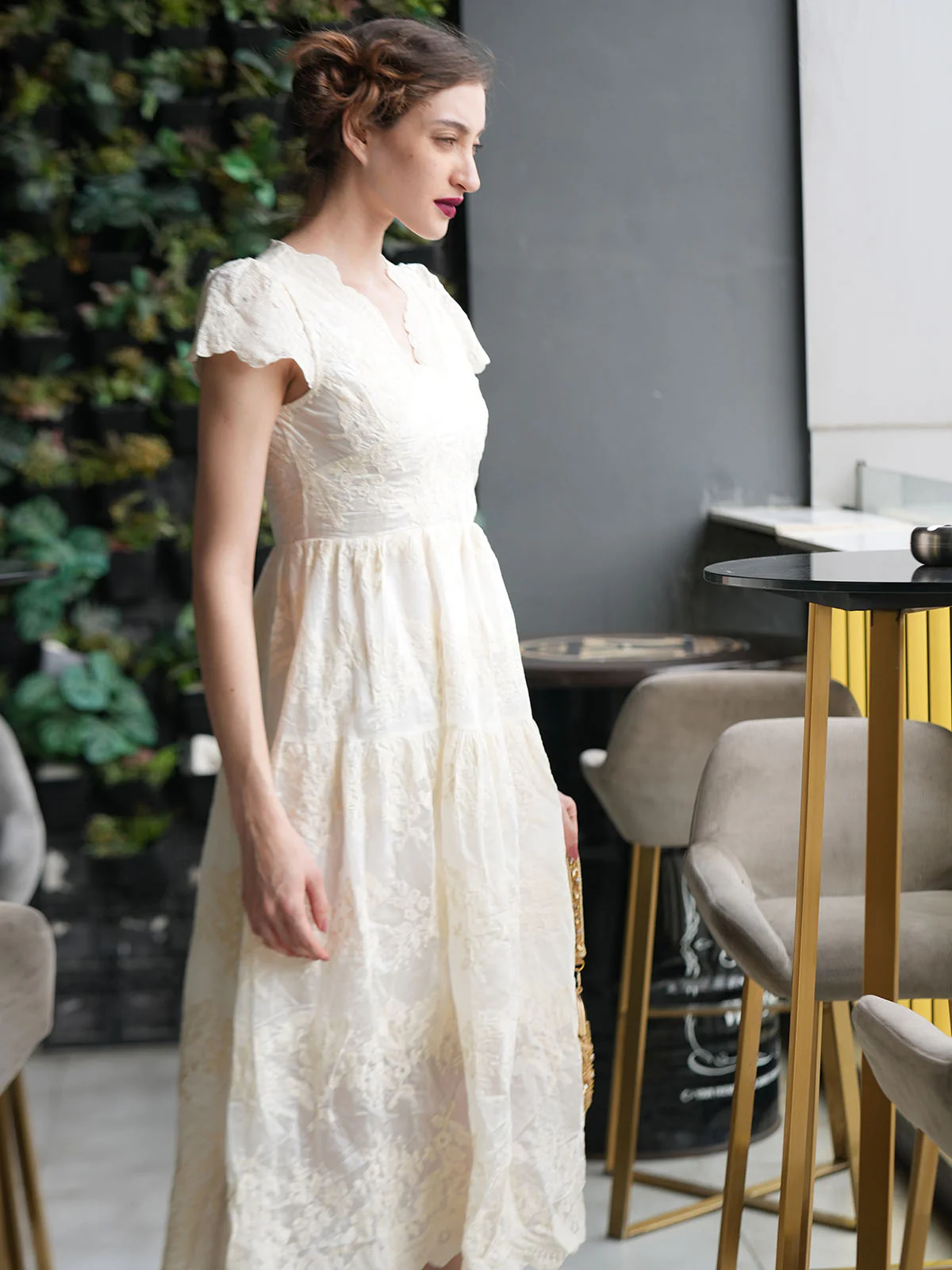 Odette Off White Hakoba Lace Embroidered Dress for Women - Image 3