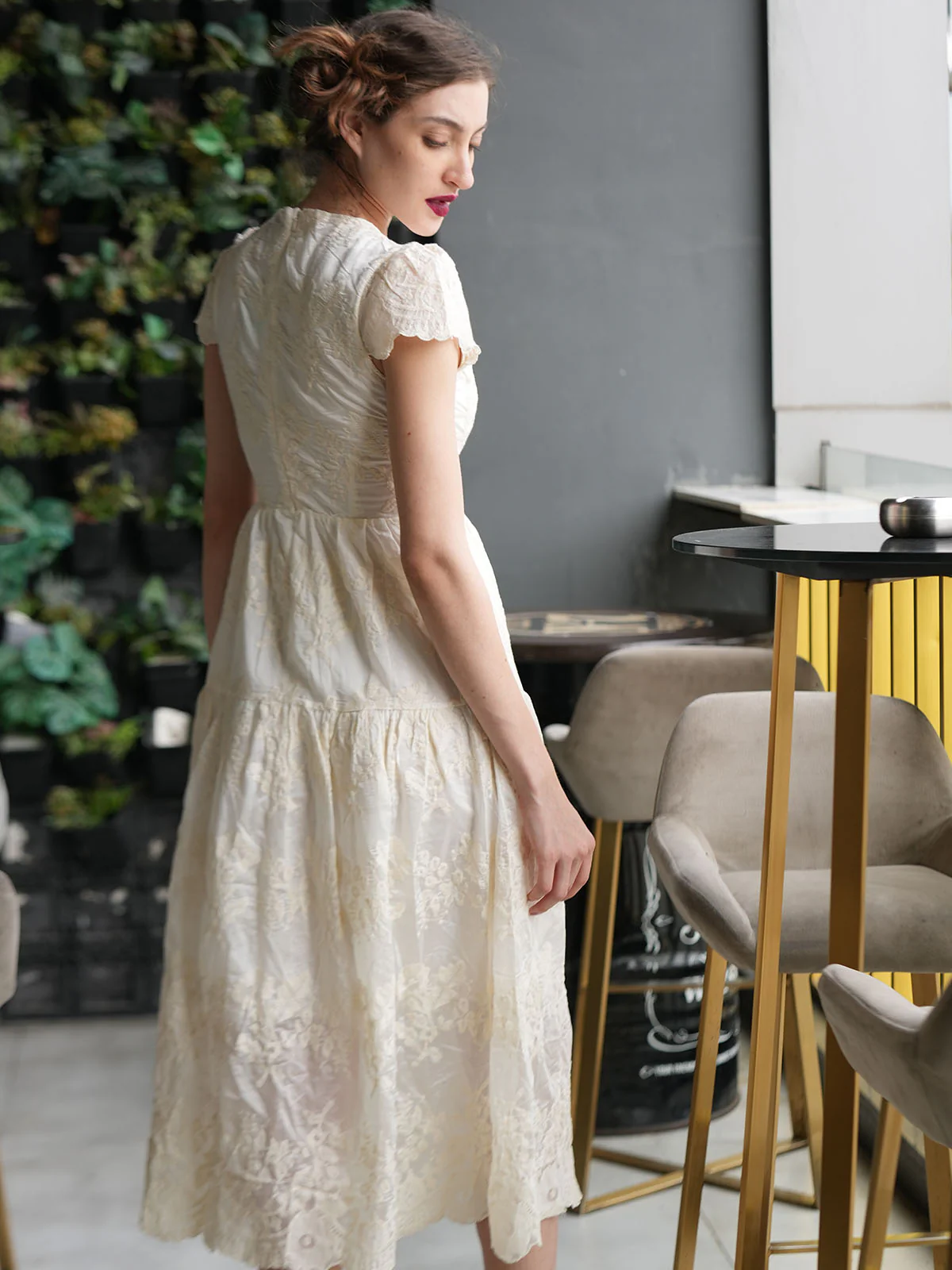 Odette Off White Hakoba Lace Embroidered Dress for Women - Image 4