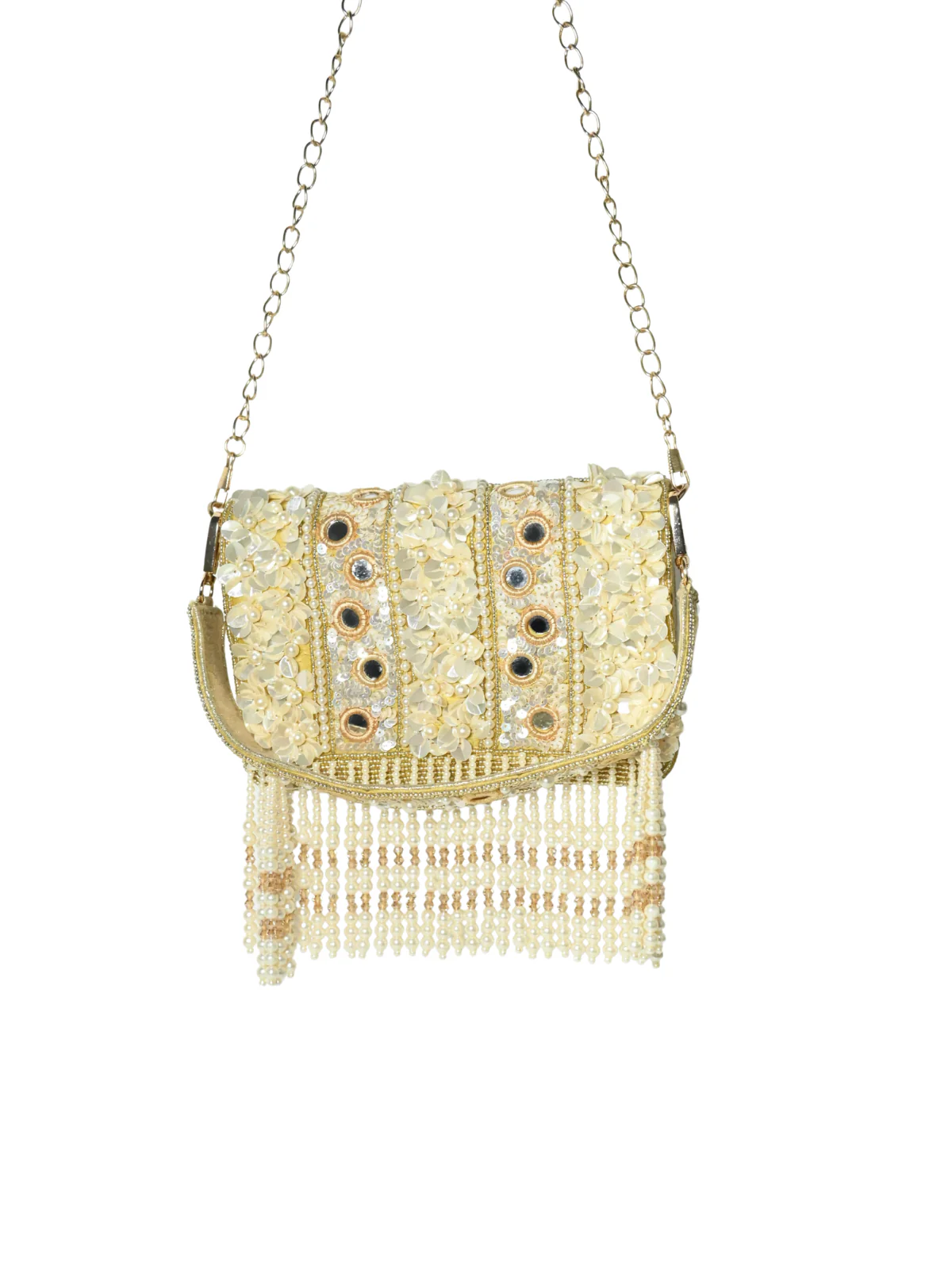 Odette Off White Jute Embellished Clutch For Women - Image 3