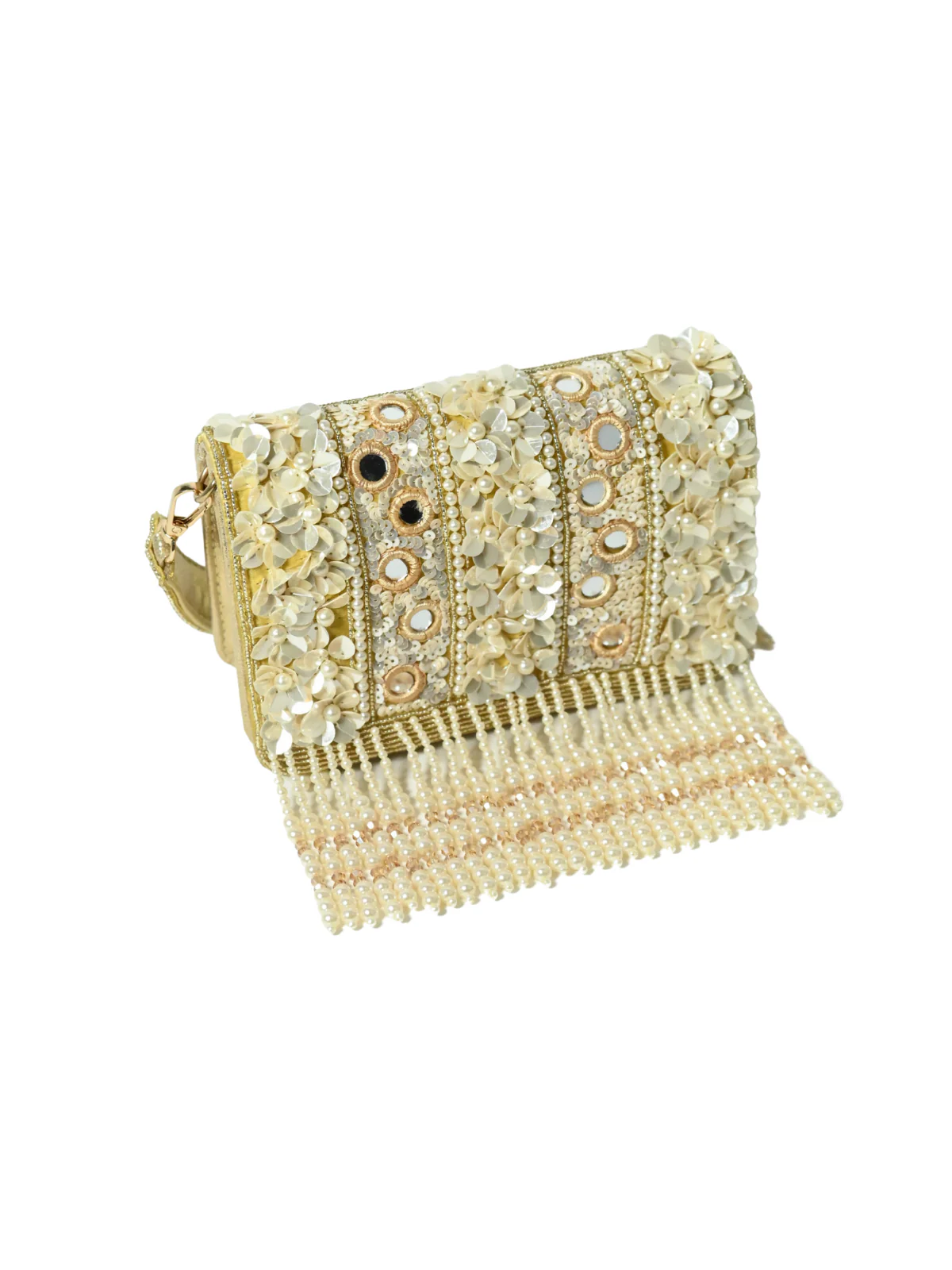 Odette Off White Jute Embellished Clutch For Women - Image 7