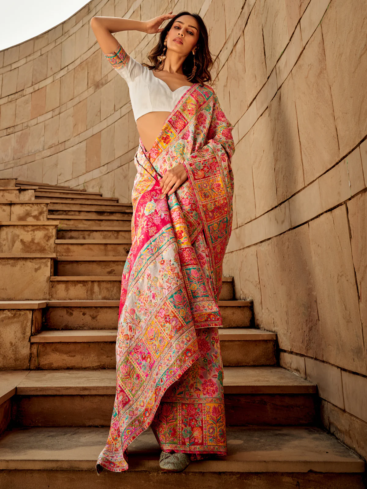Odette Off White Kashmiri Handloom Woven Saree For Women - Image 2