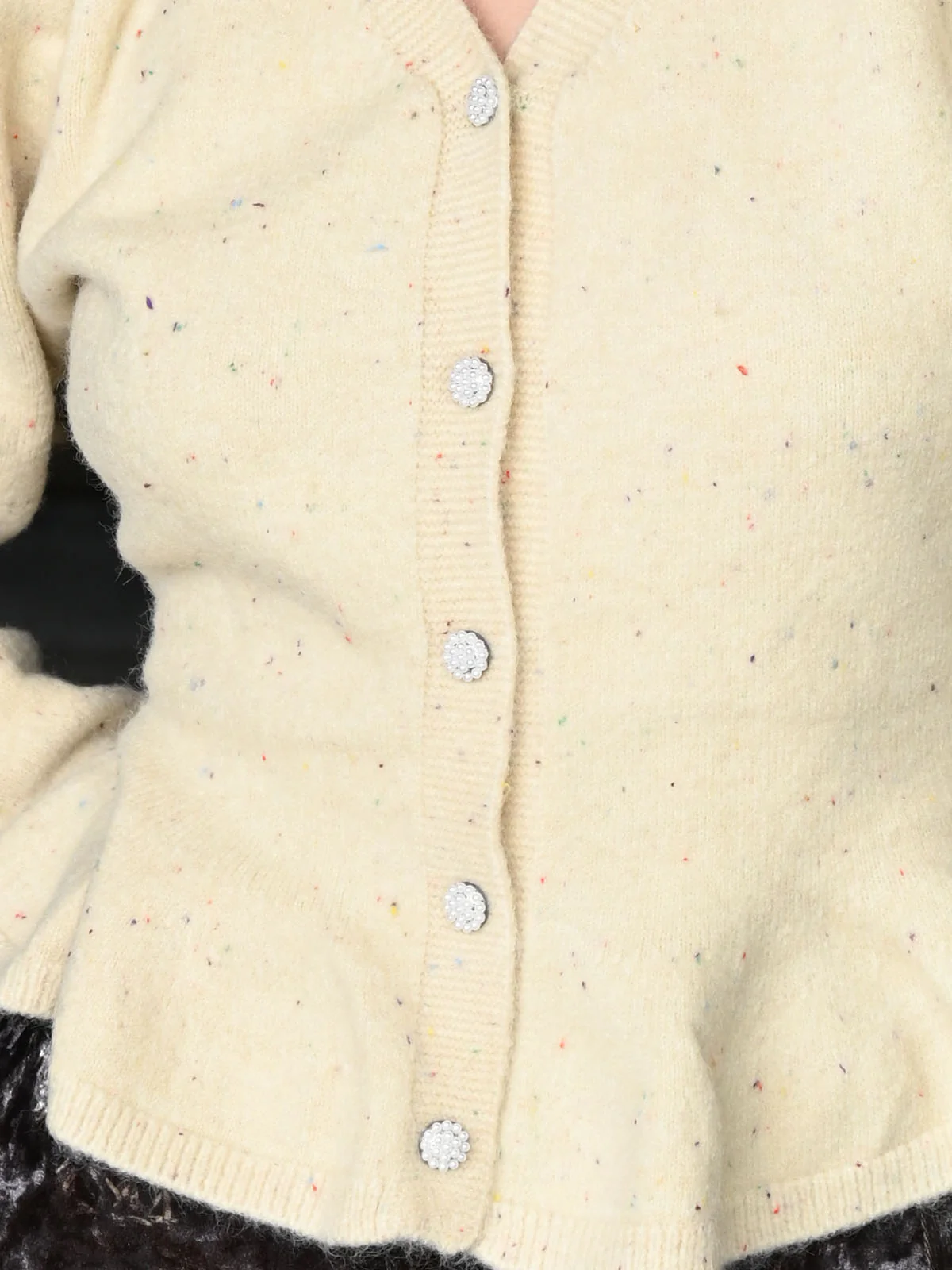 Odette Off White Light Wool Knitted Cardigan Top For Women - Image 4