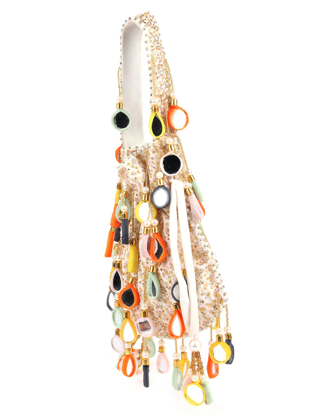 Odette Off White Mirror Tasseled Clutch For Women - Image 4