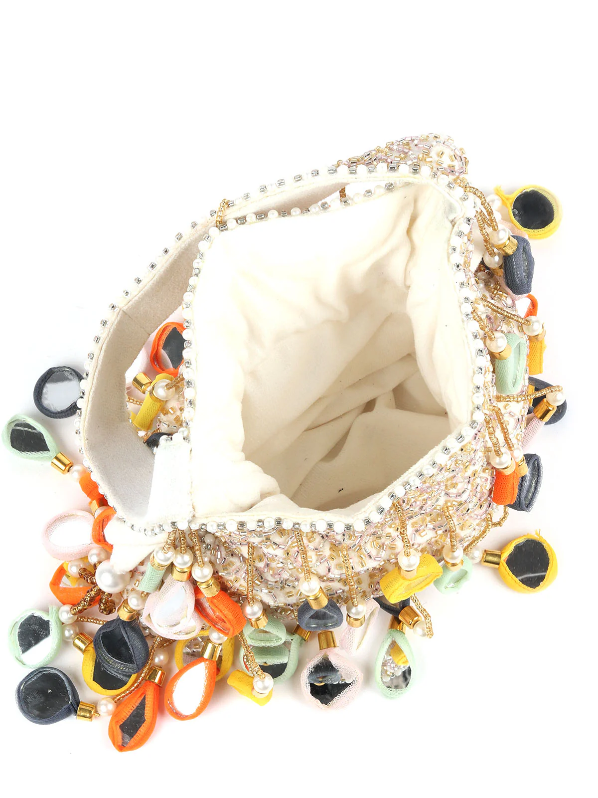 Odette Off White Mirror Tasseled Clutch For Women - Image 6