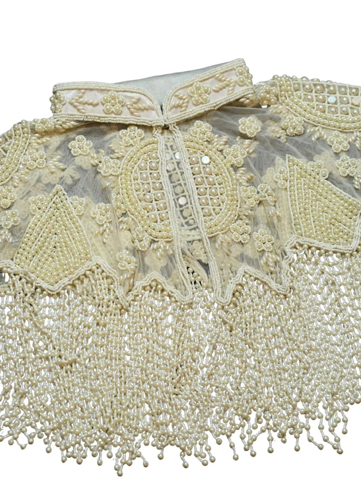 Odette Off White Net Embellished Cape For Women - Image 6