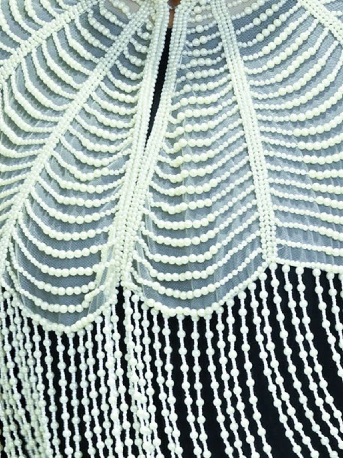 Odette Off White Net Embellished Cape For Women - Image 4