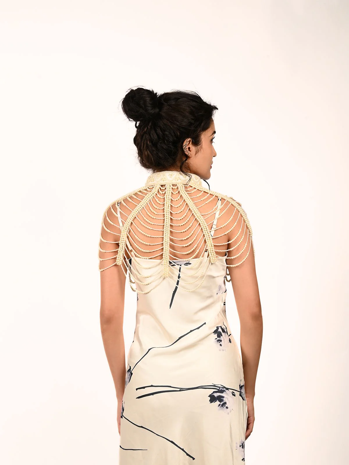 Odette Off White Net Embellished Cape For Women - Image 2
