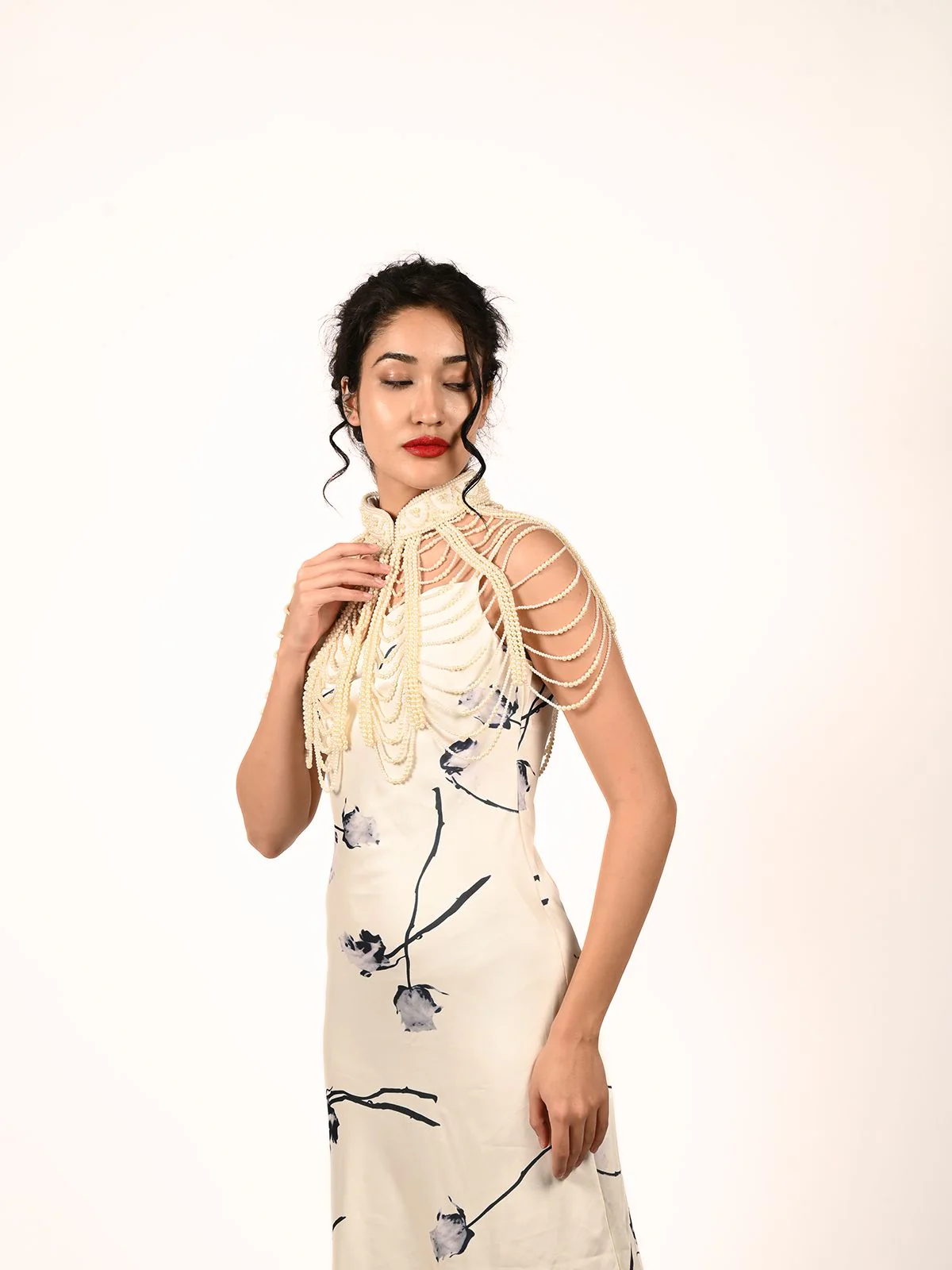 Odette Off White Net Embellished Cape For Women - Image 3