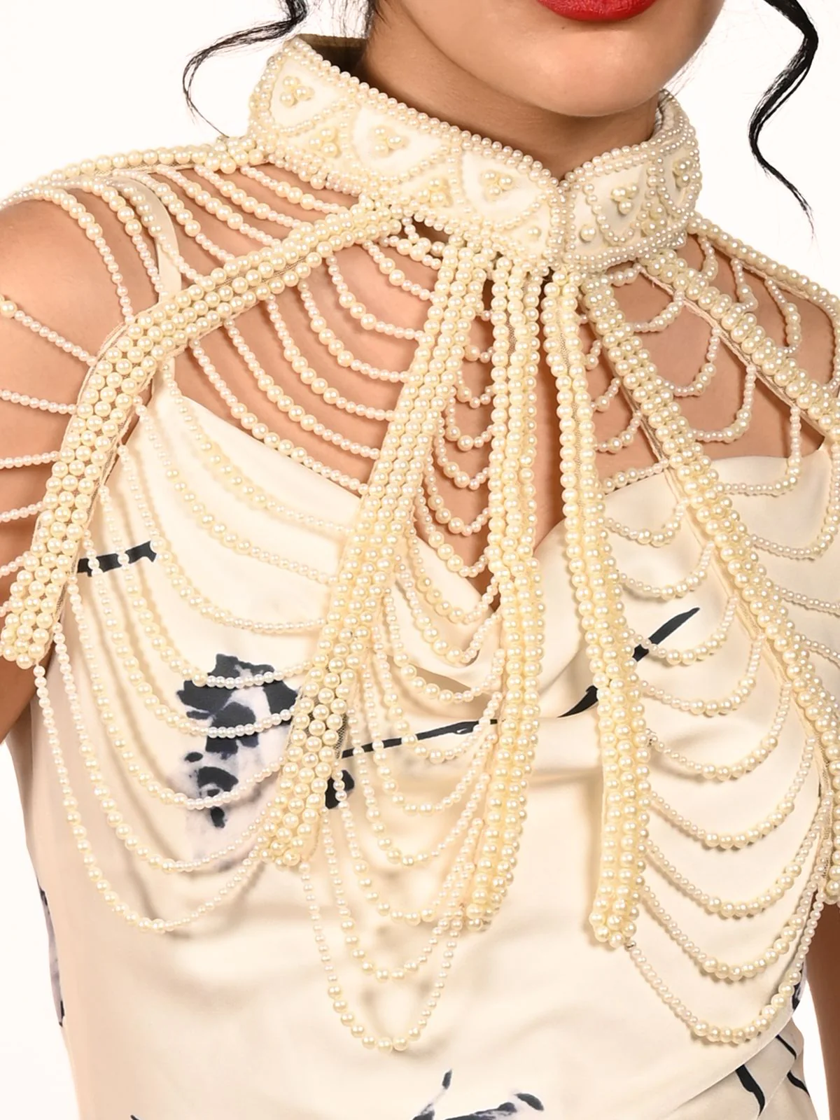 Odette Off White Net Embellished Cape For Women - Image 4