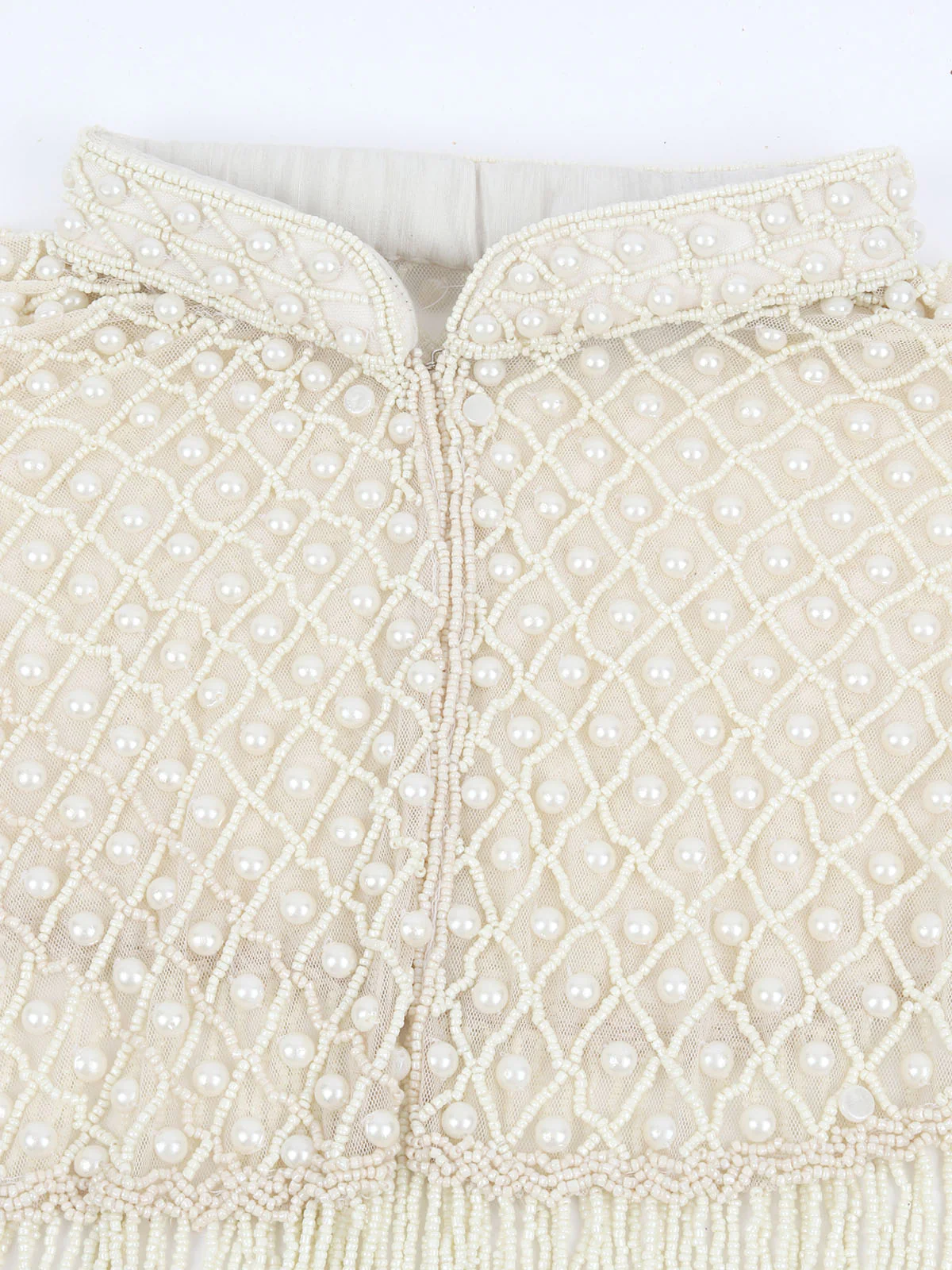 Odette Off White Net Embellished Cape For Women - Image 7
